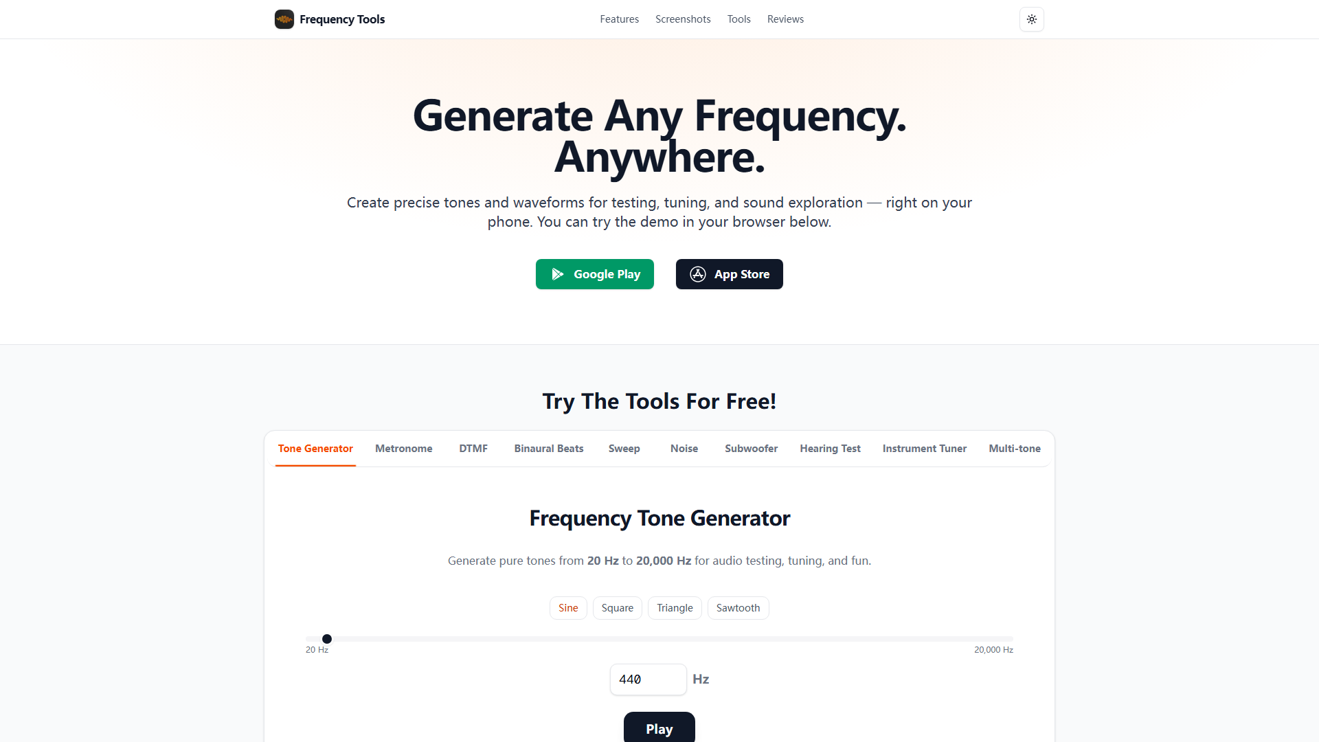 Frequency Sound Generator App Screenshot Frequency Sound Generator App Screenshot