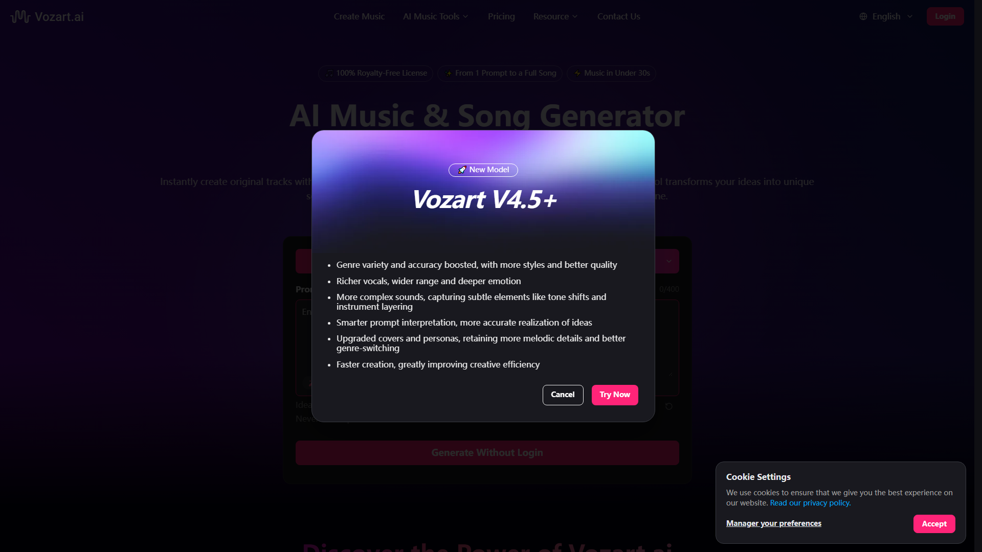 Vozart AI Music & Lyrics Generator Screenshot Vozart AI Music & Lyrics Generator Screenshot