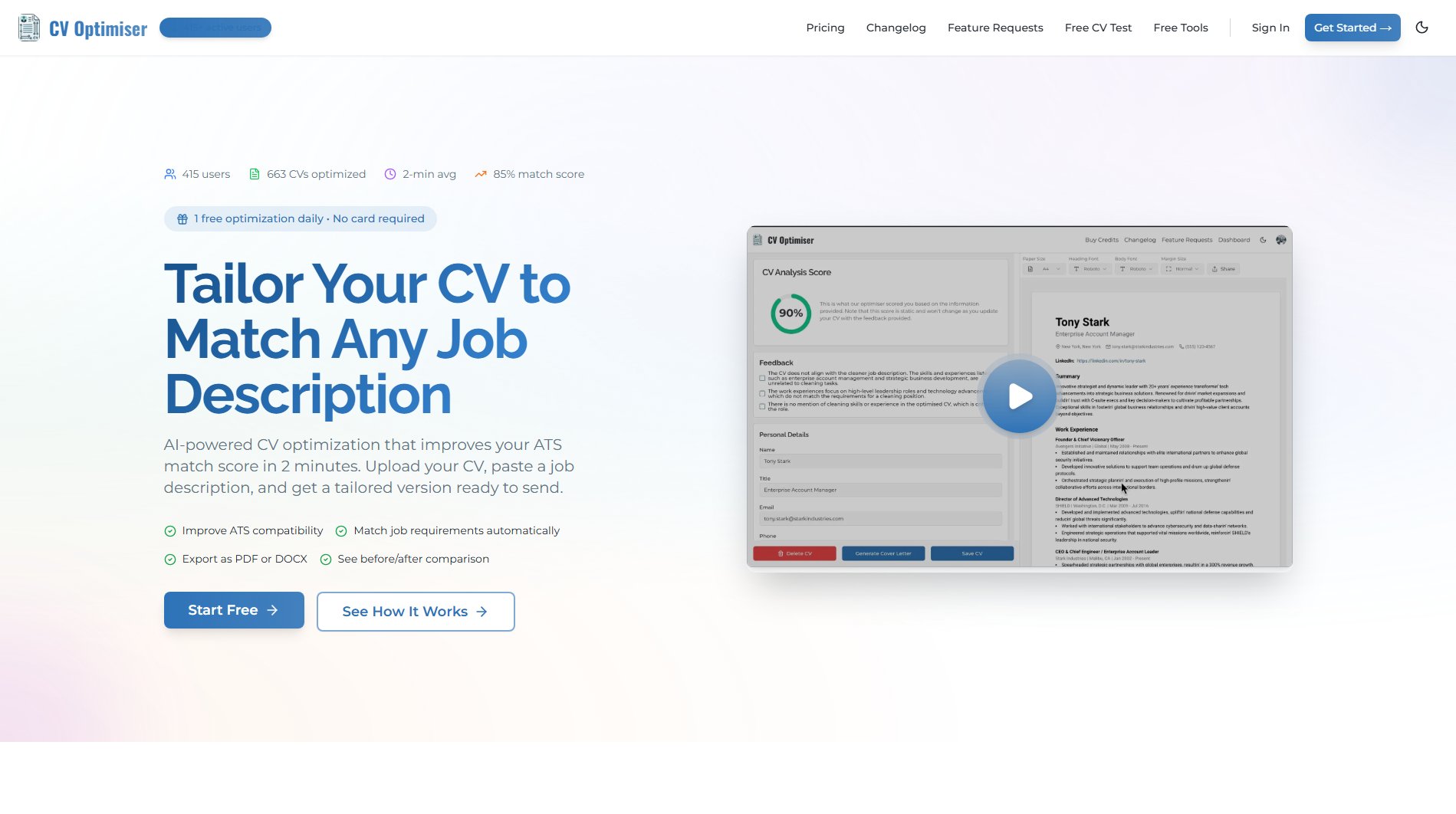 CV Optimiser CV Optimiser Interface & Screenshots CV Optimiser CV Optimiser Interface & Screenshots