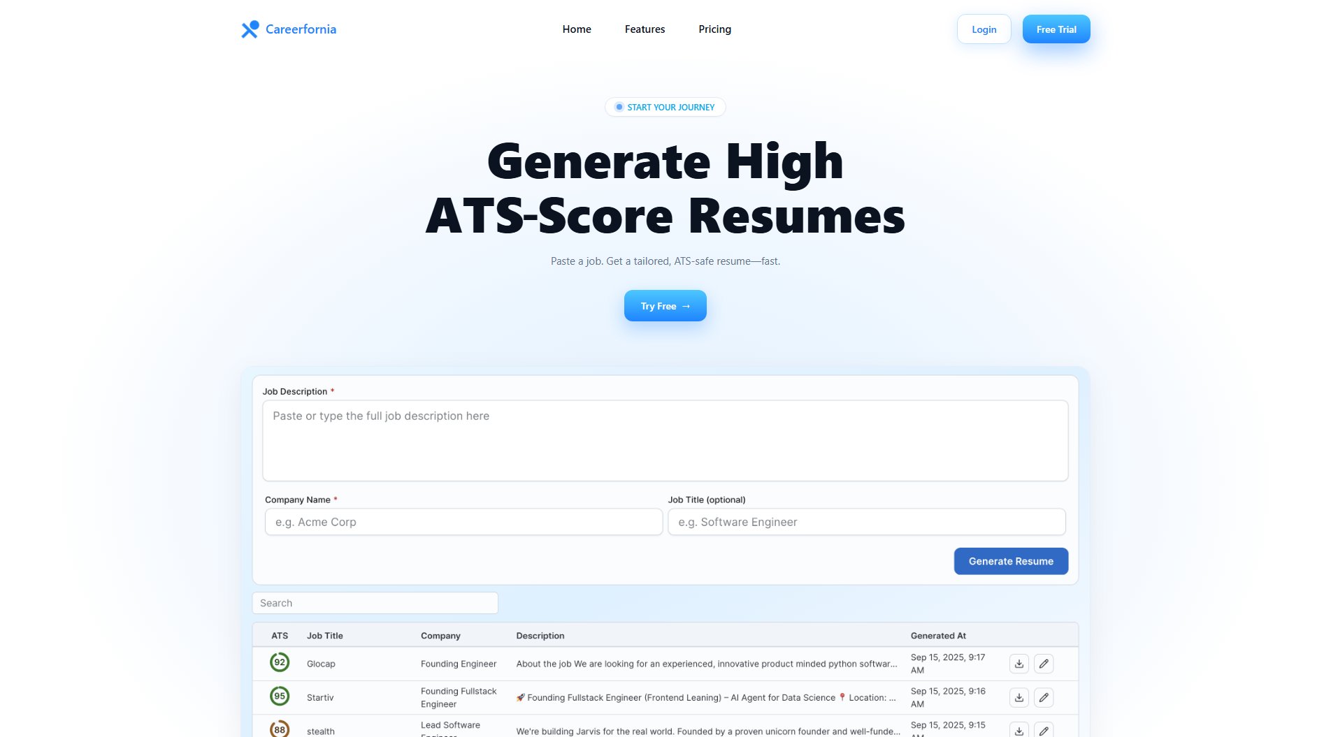 Careerfornia Careerfornia Interface & Screenshots