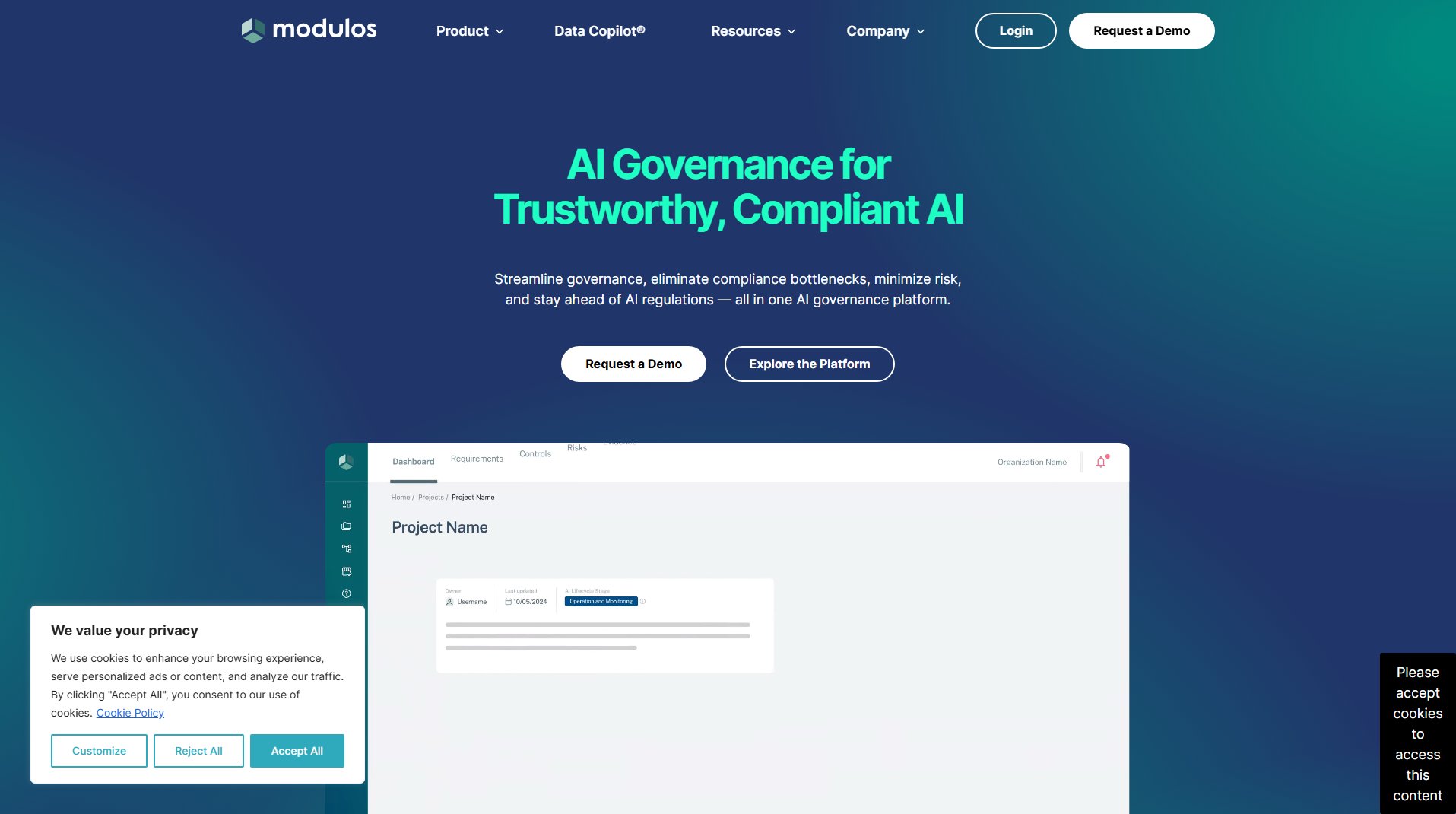 Modulos AI Governance Platform Modulos AI Governance Platform Interface & Screenshots