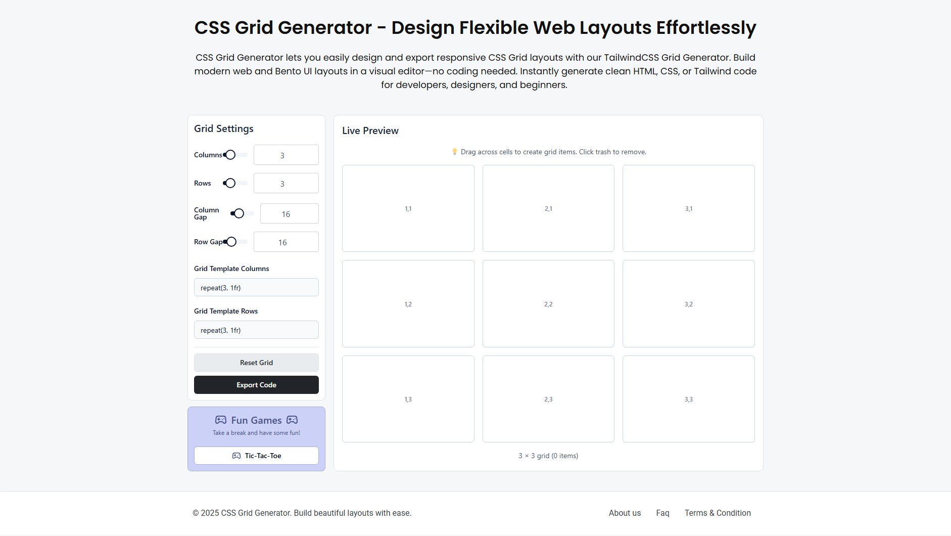 CSS Grid Generator CSS Grid Generator Interface & Screenshots CSS Grid Generator CSS Grid Generator Interface & Screenshots