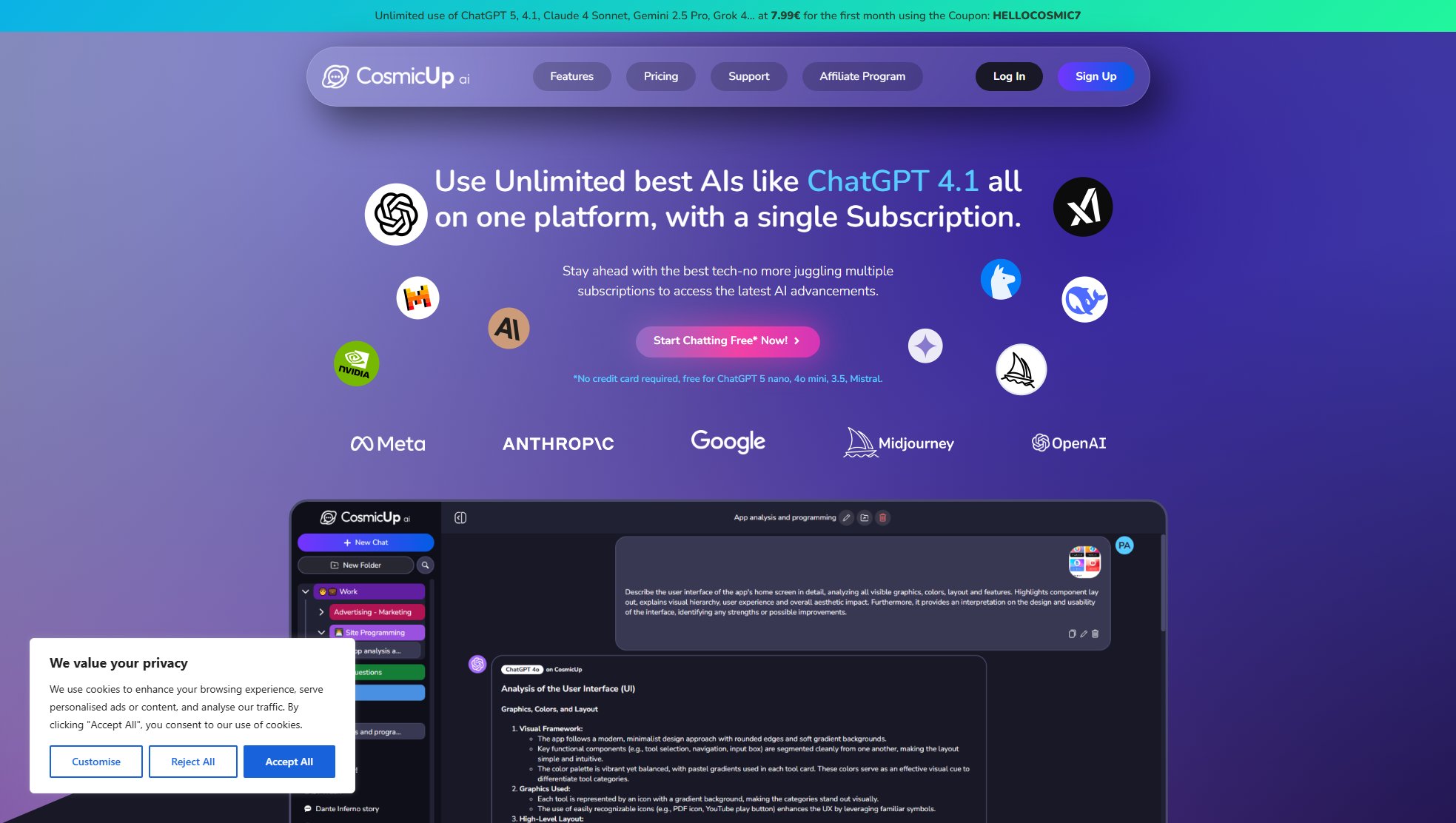 Cosmicup.me Screenshot