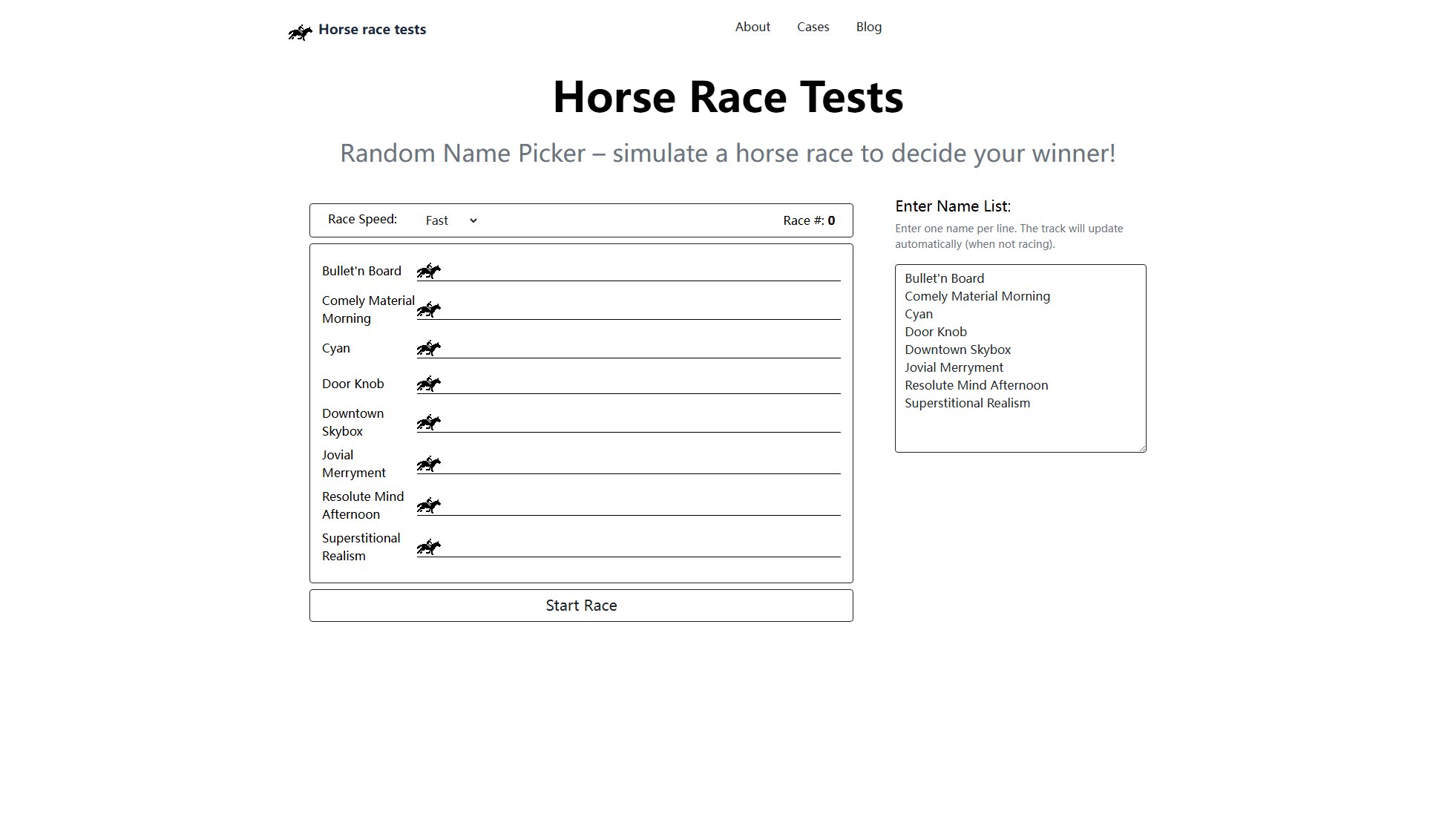 Random Name Picker with Horse Race Random Name Picker with Horse Race Interface & Screenshots Random Name Picker with Horse Race Random Name Picker with Horse Race Interface & Screenshots