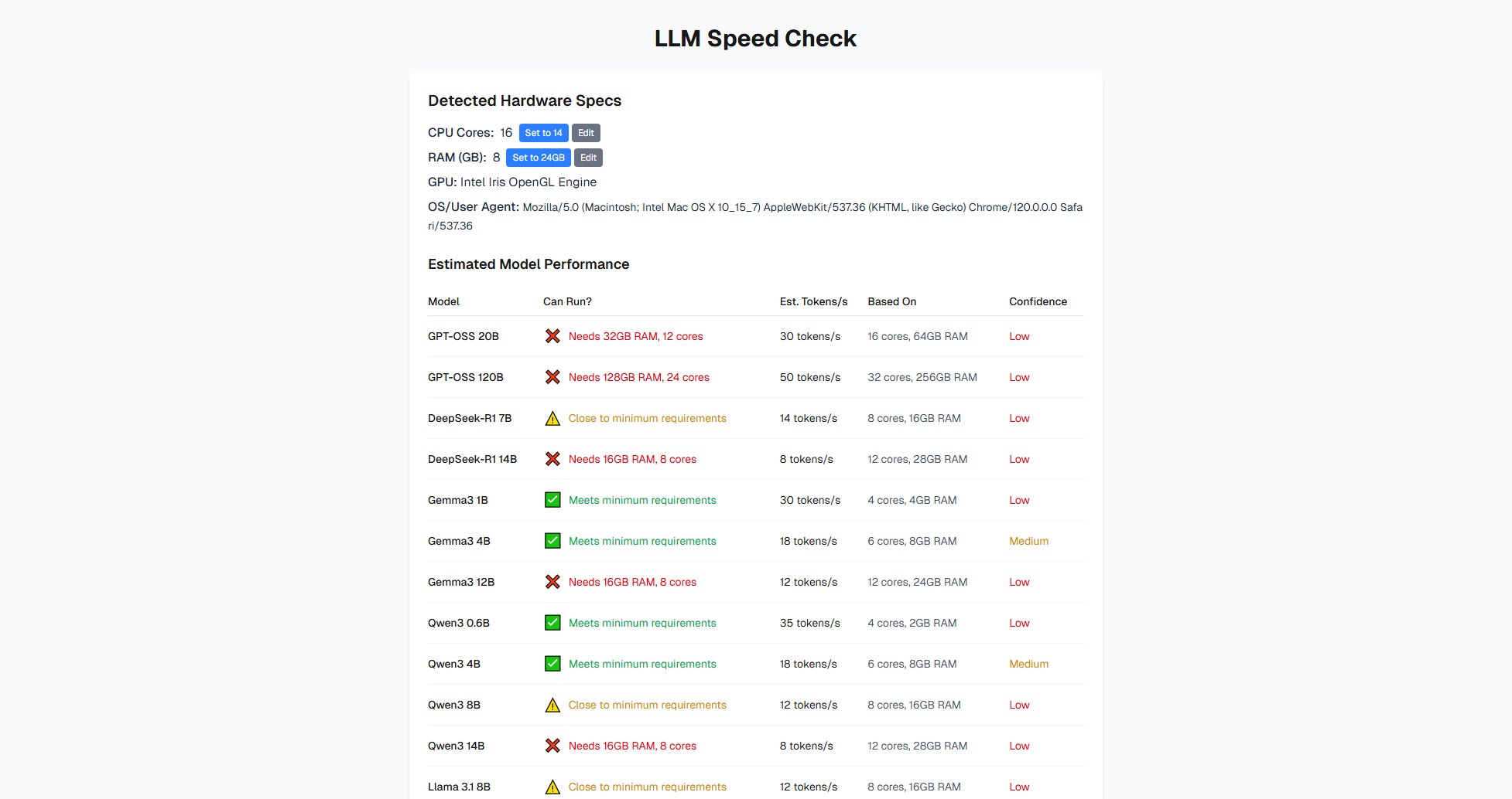 LLM Speed Check LLM Speed Check Interface & Screenshots