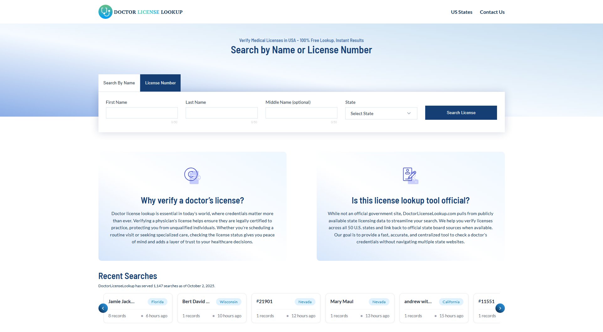 Doctor License Lookup Doctor License Lookup Interface & Screenshots