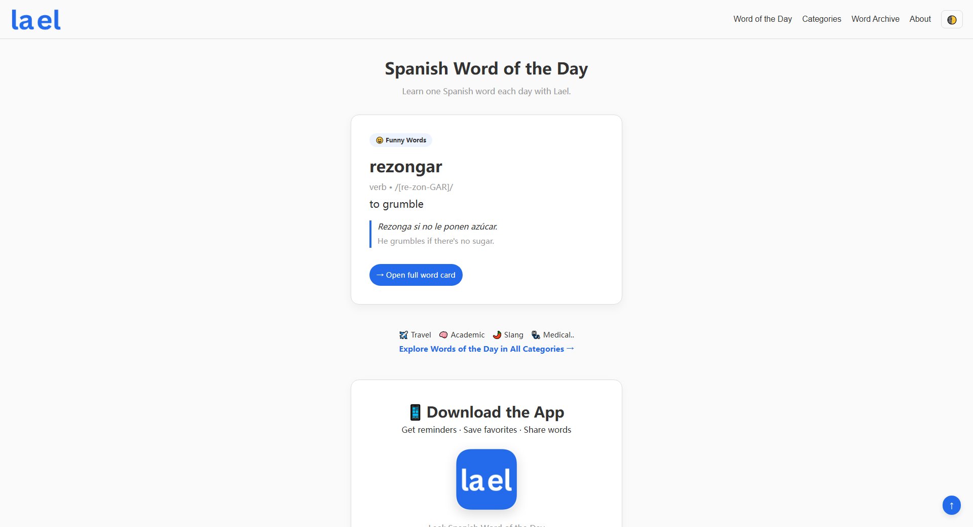 Lael – Learn Spanish One Word a Day Lael – Learn Spanish One Word a Day Interface & Screenshots