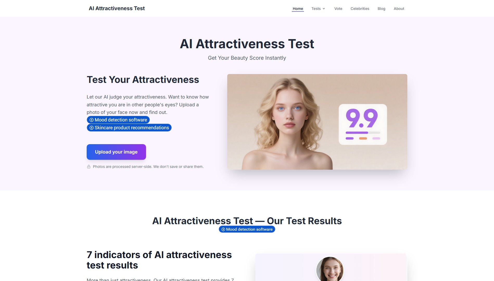 AI Attractiveness Test Screenshot