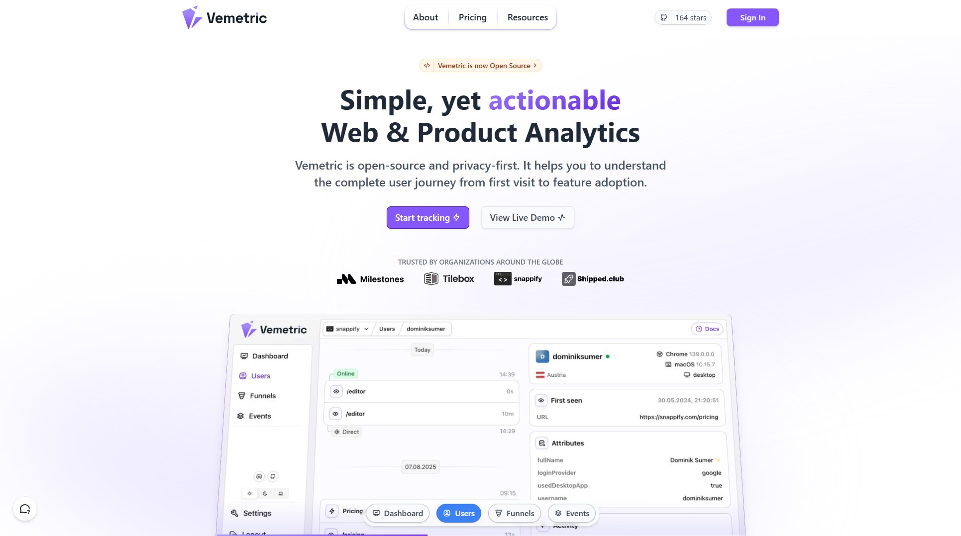 Vemetric Screenshot