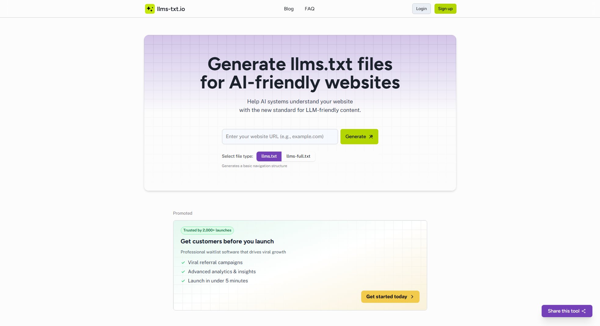 LLMs.txt Generator LLMs.txt Generator Interface & Screenshots