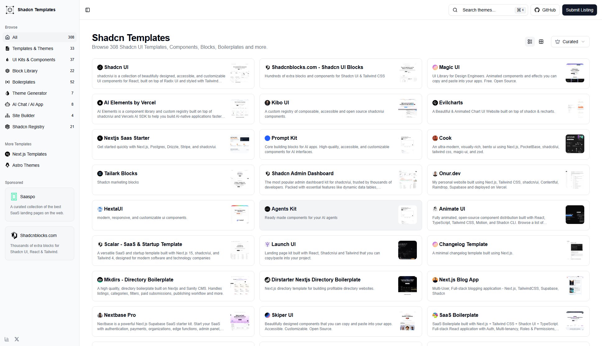 Shadcn Templates Shadcn Templates Interface & Screenshots