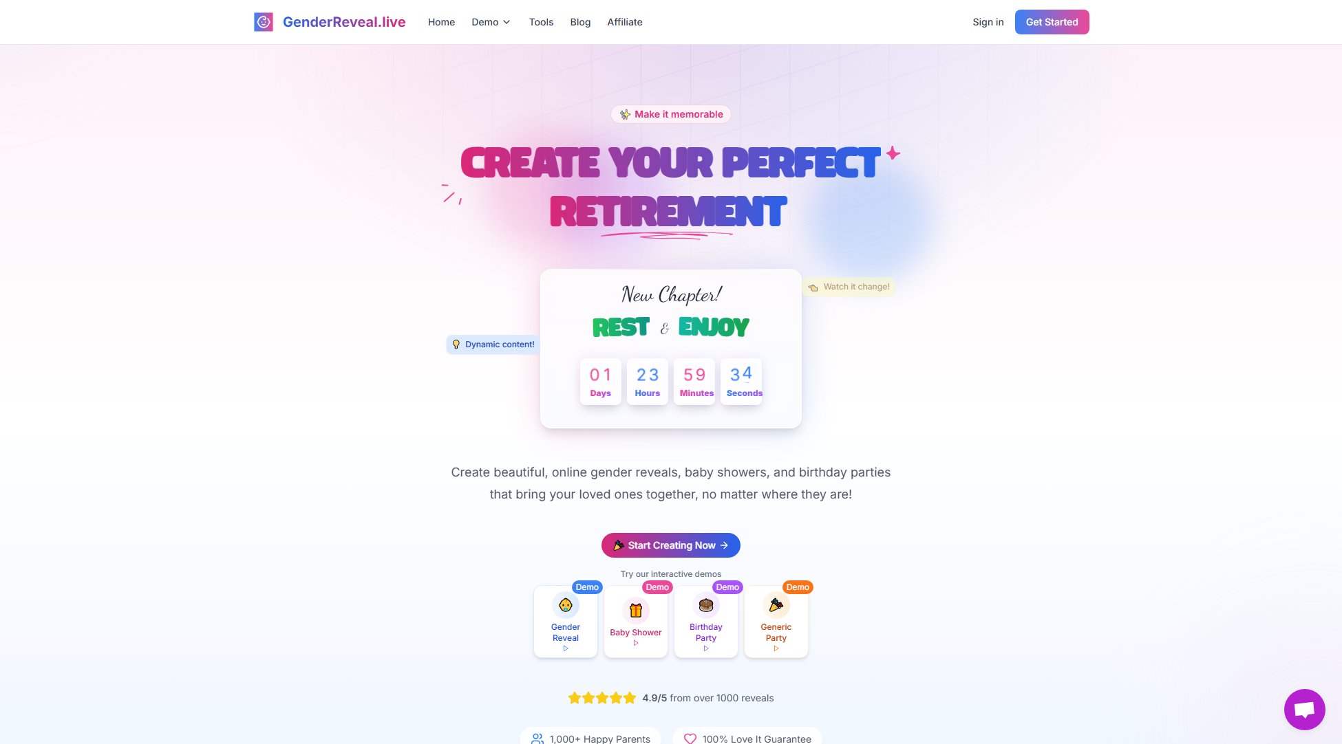 GenderReveal.live GenderReveal.live Interface & Screenshots