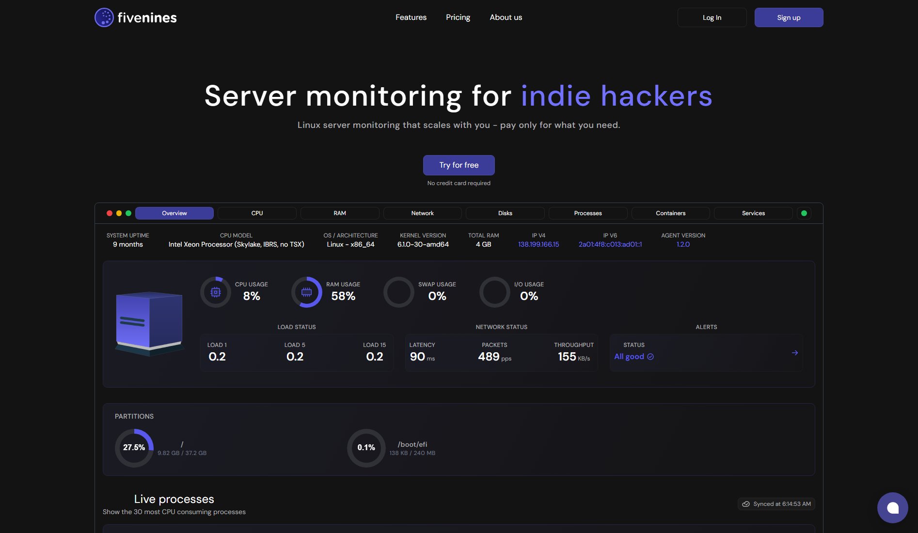 fivenines.io fivenines.io Interface & Screenshots