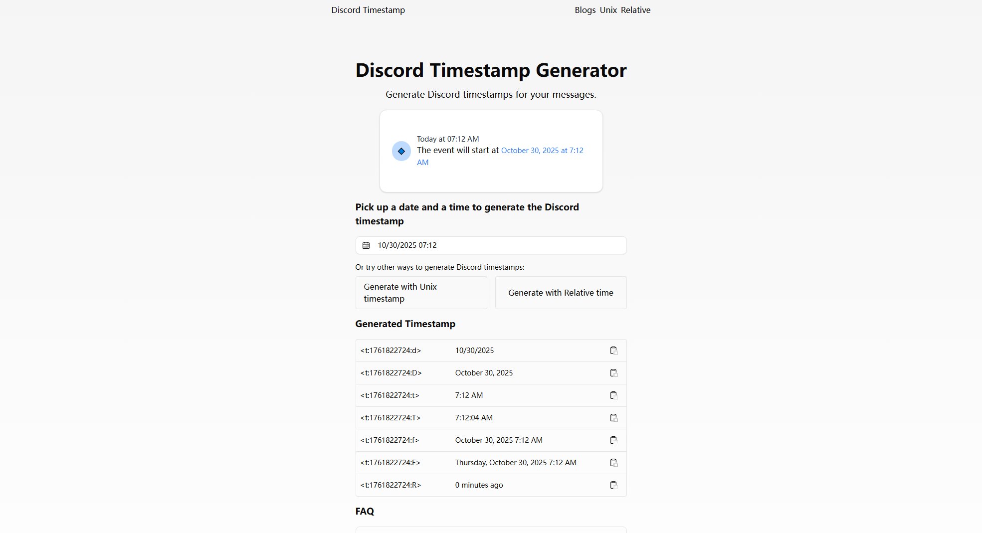 Discord Timestamp Generator Discord Timestamp Generator Interface & Screenshots Discord Timestamp Generator Discord Timestamp Generator Interface & Screenshots