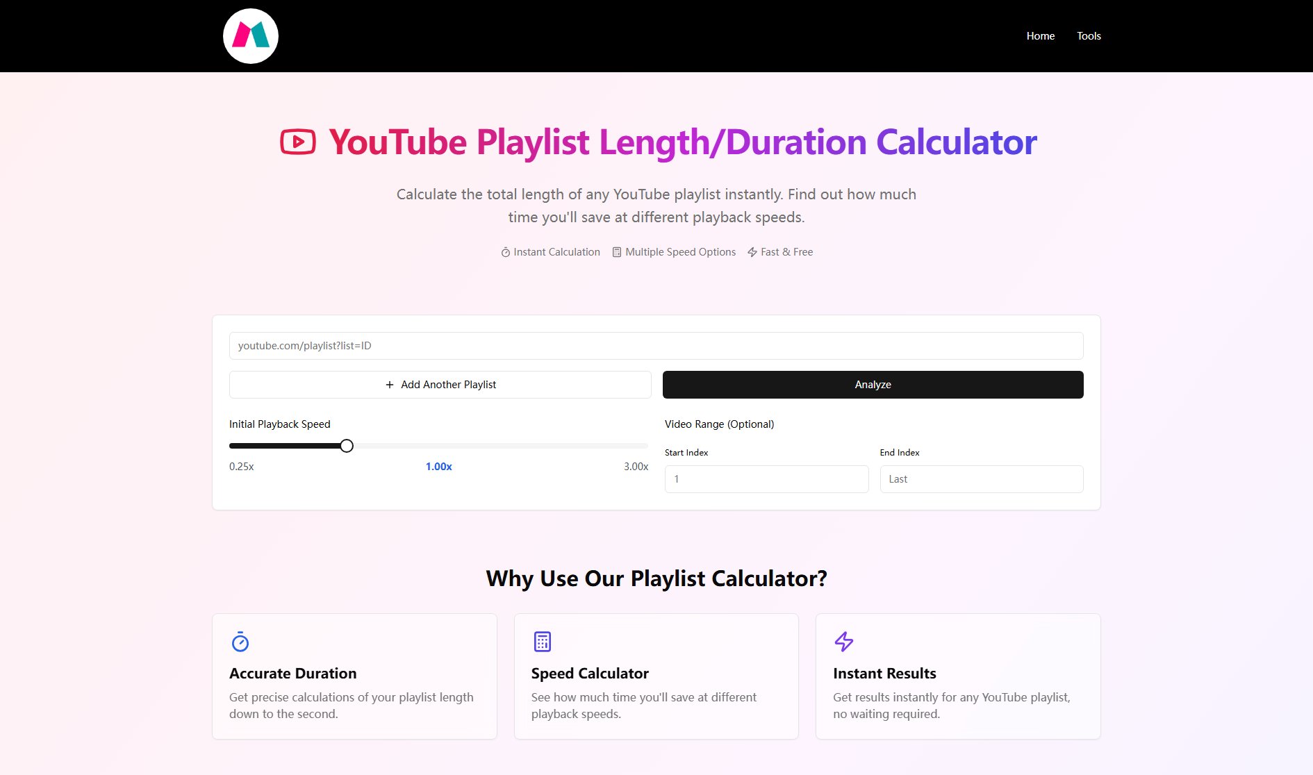 YouTube Playlist Length YouTube Playlist Length Interface & Screenshots