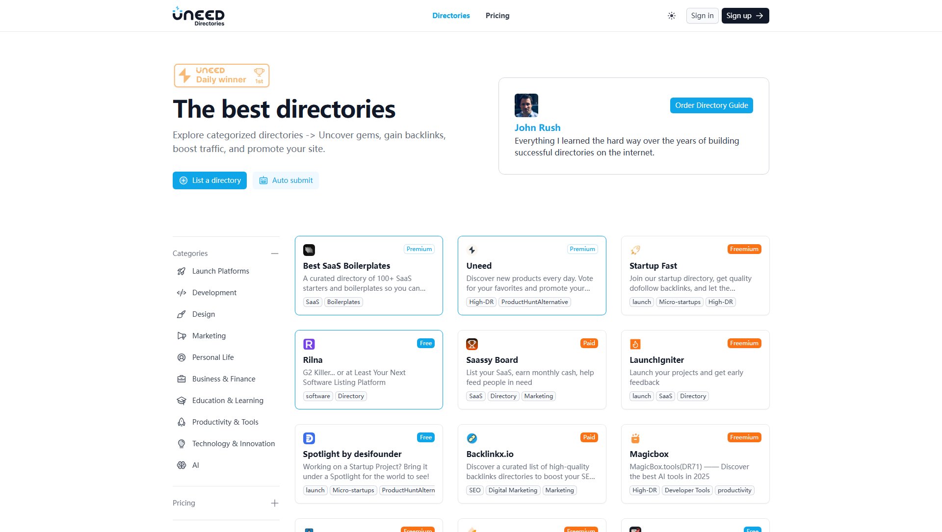 Uneed Directories Uneed Directories Interface & Screenshots