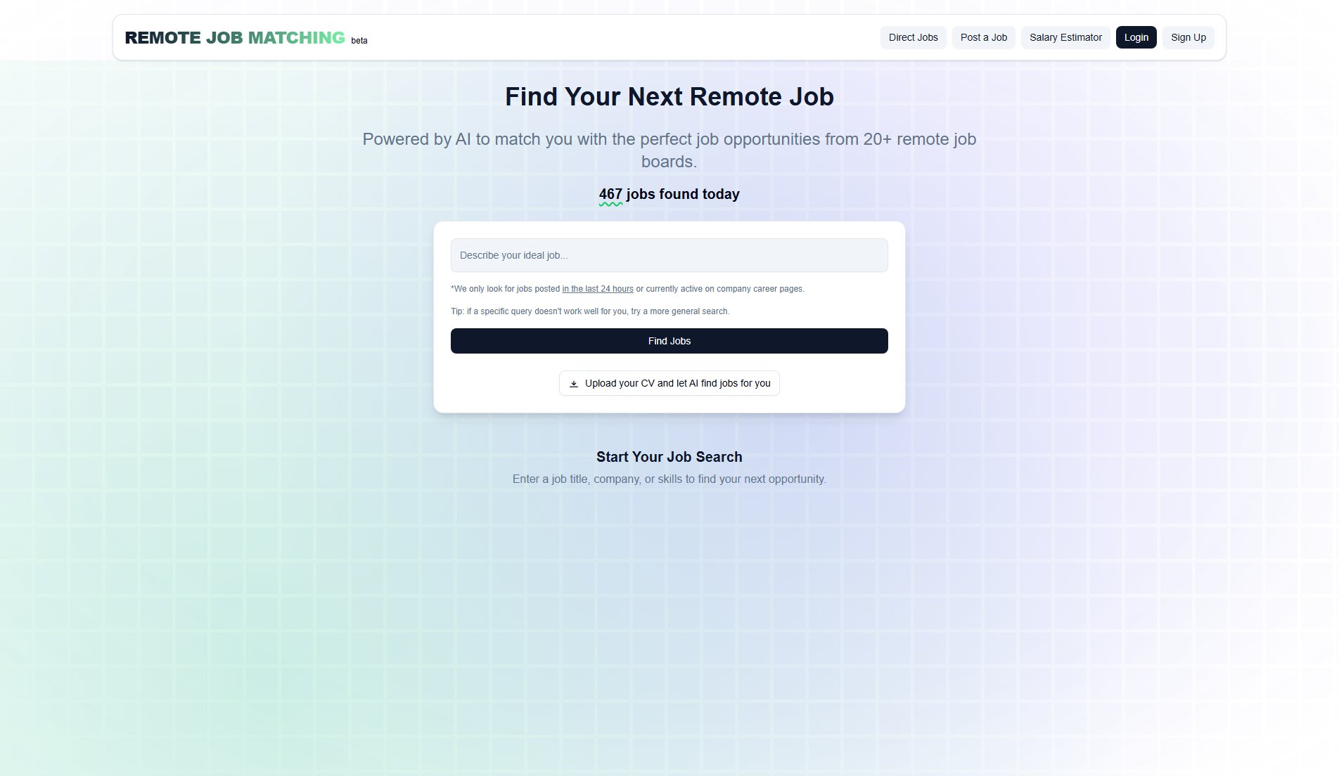 Remote Job Matching Remote Job Matching Interface & Screenshots