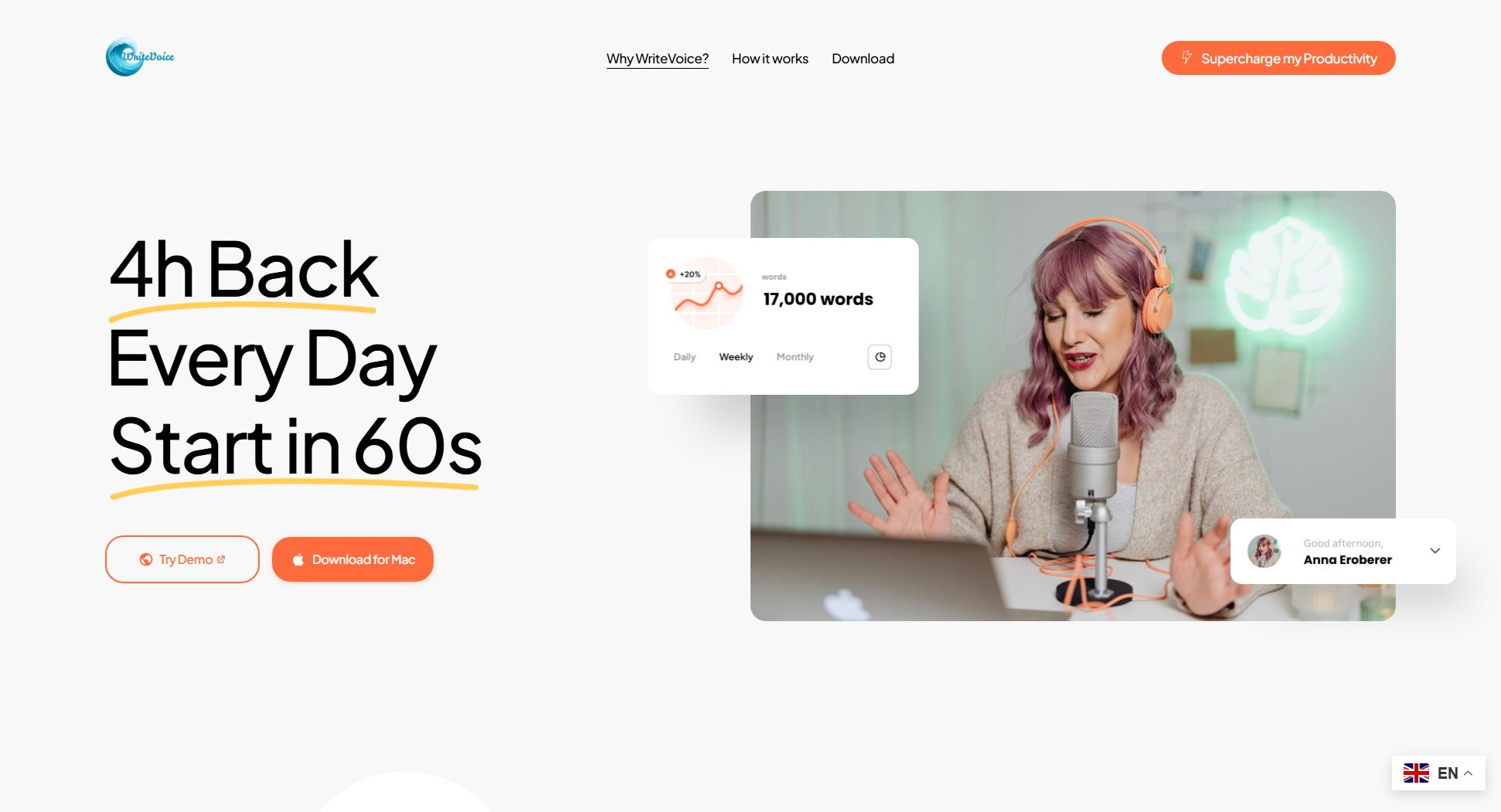 WriteVoice WriteVoice Interface & Screenshots