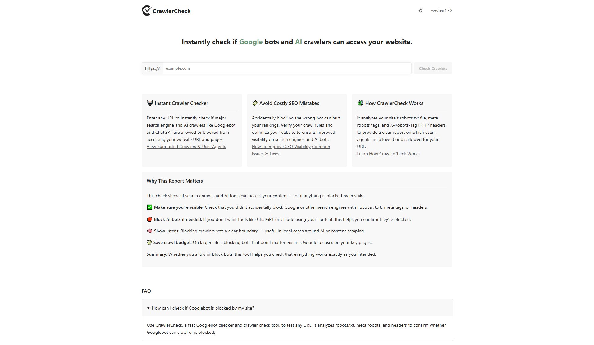 CrawlerCheck CrawlerCheck Interface & Screenshots CrawlerCheck CrawlerCheck Interface & Screenshots