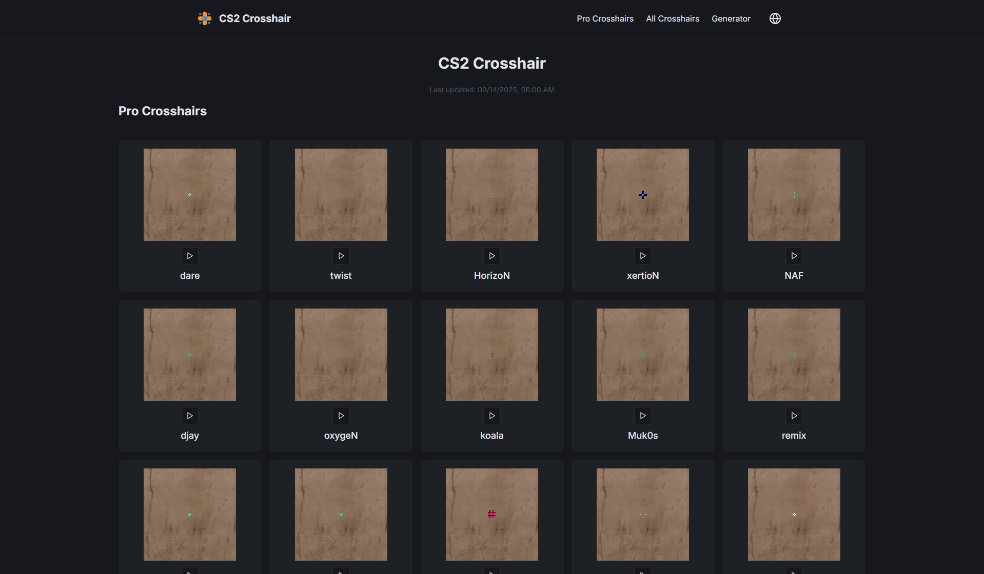 CS2 Crosshair Database Screenshot