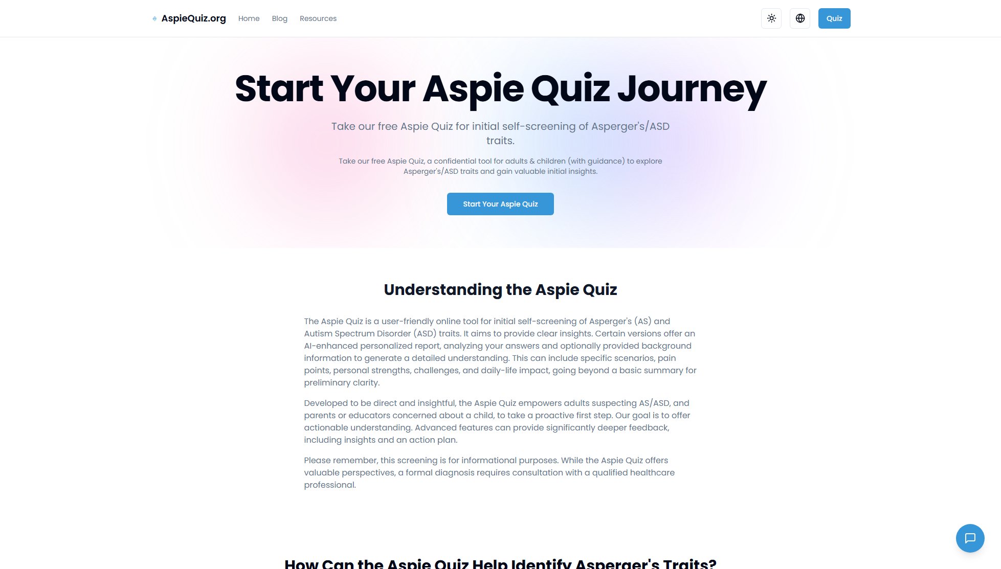 The Aspie Quiz Online The Aspie Quiz Online Interface & Screenshots