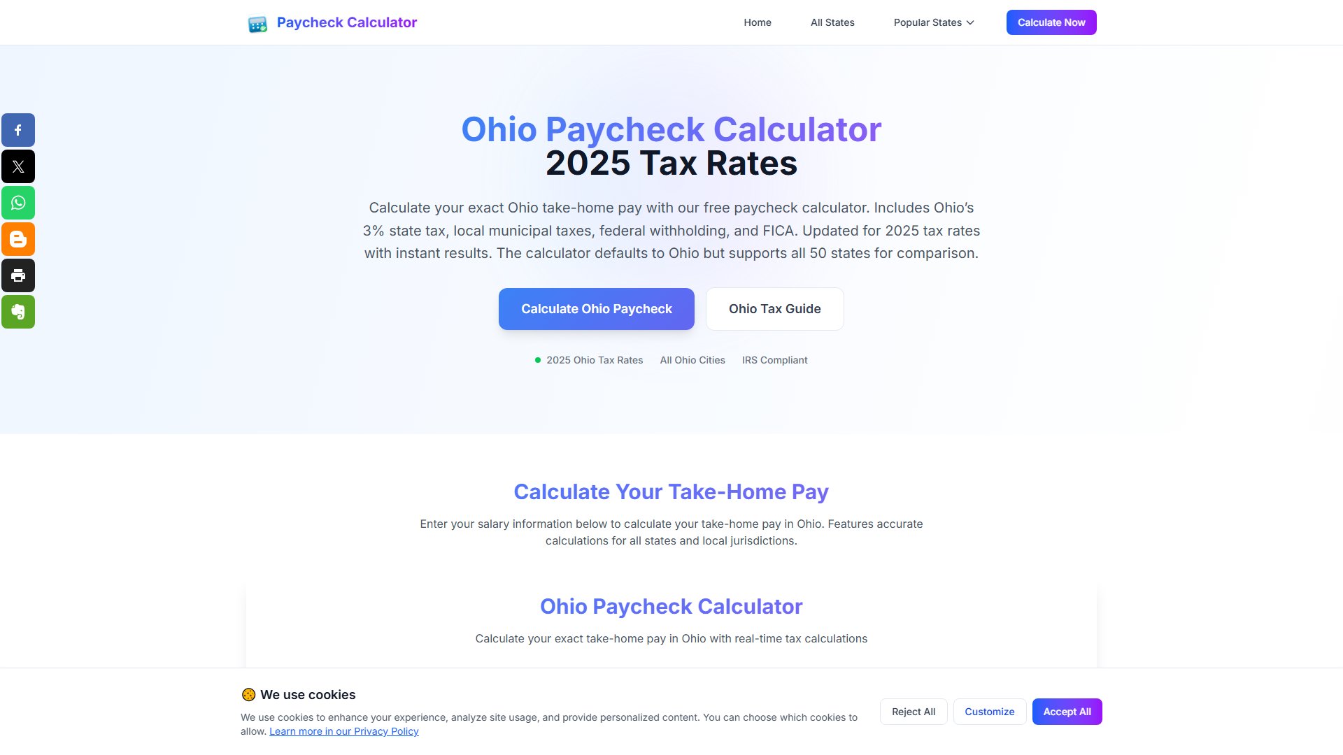 Ohio Paycheck Calculator Screenshot Ohio Paycheck Calculator Screenshot