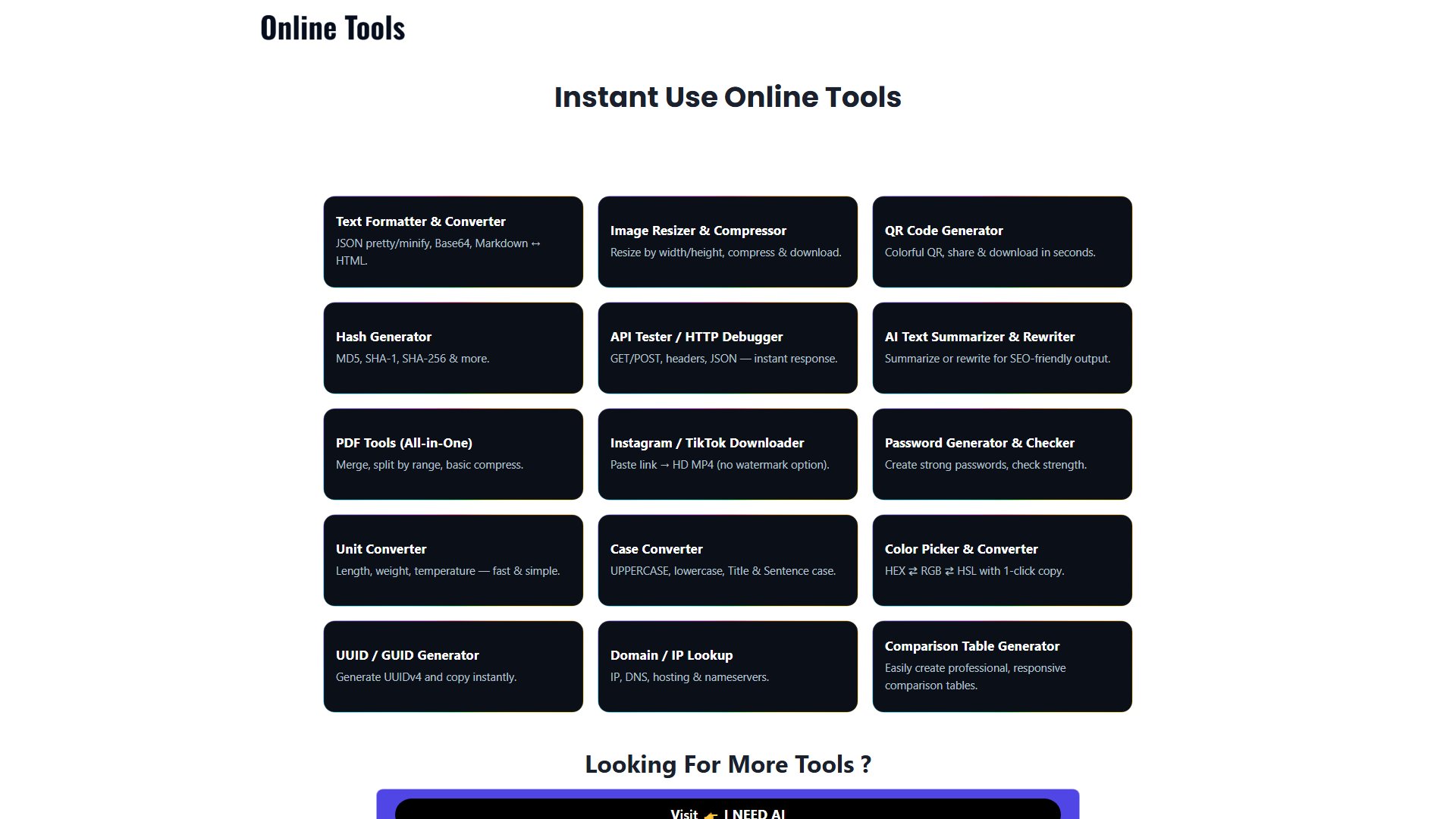 Online Tools Screenshot Online Tools Screenshot