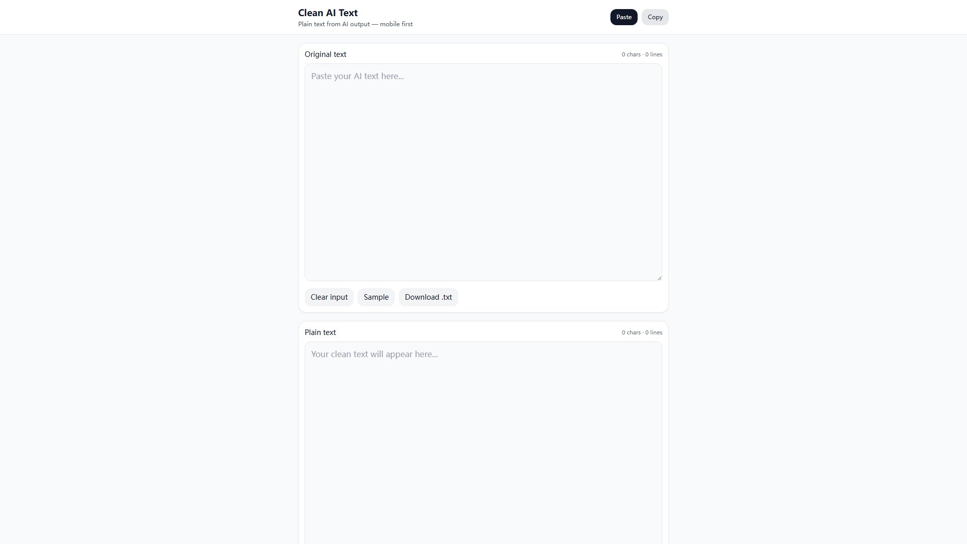 Clean AI Text Screenshot Clean AI Text Screenshot