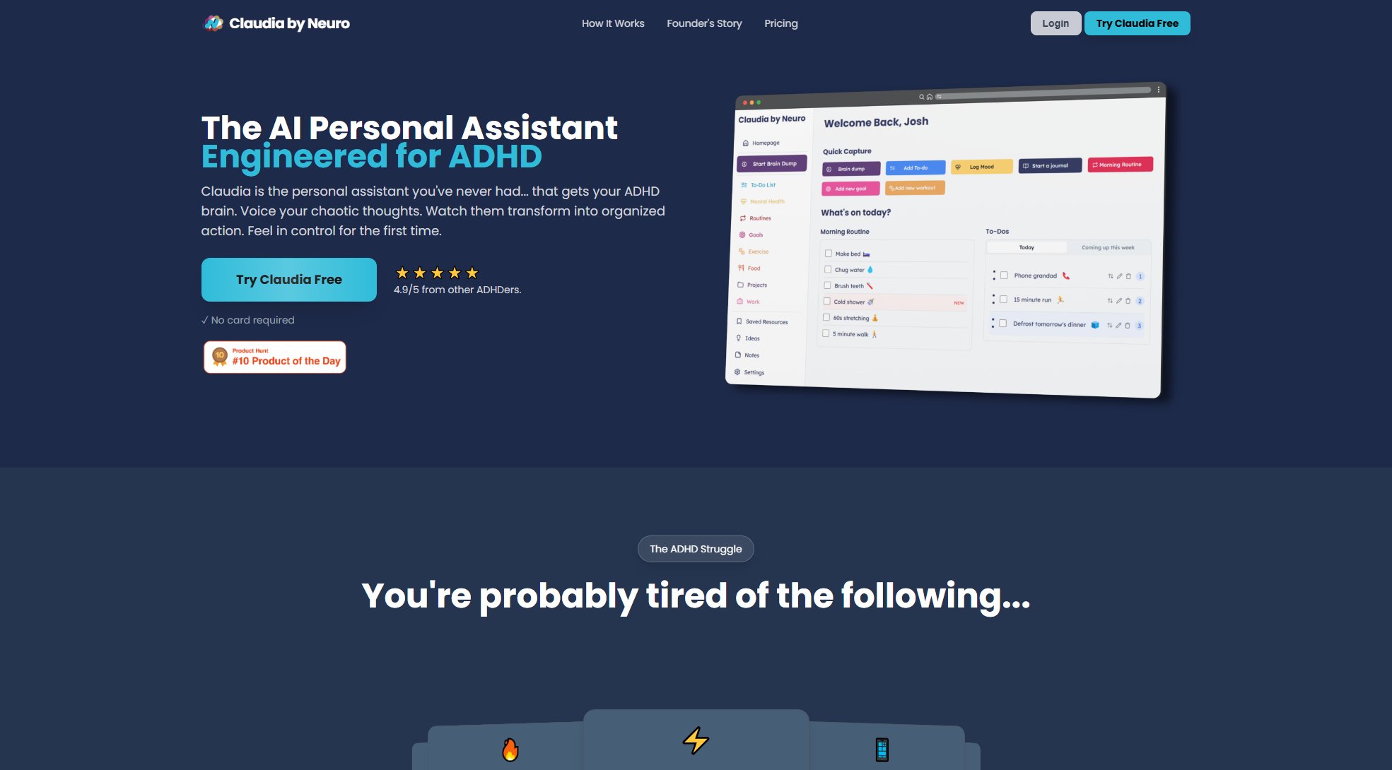 Claudia - AI ADHD Personal Assistant Claudia - AI ADHD Personal Assistant Interface & Screenshots