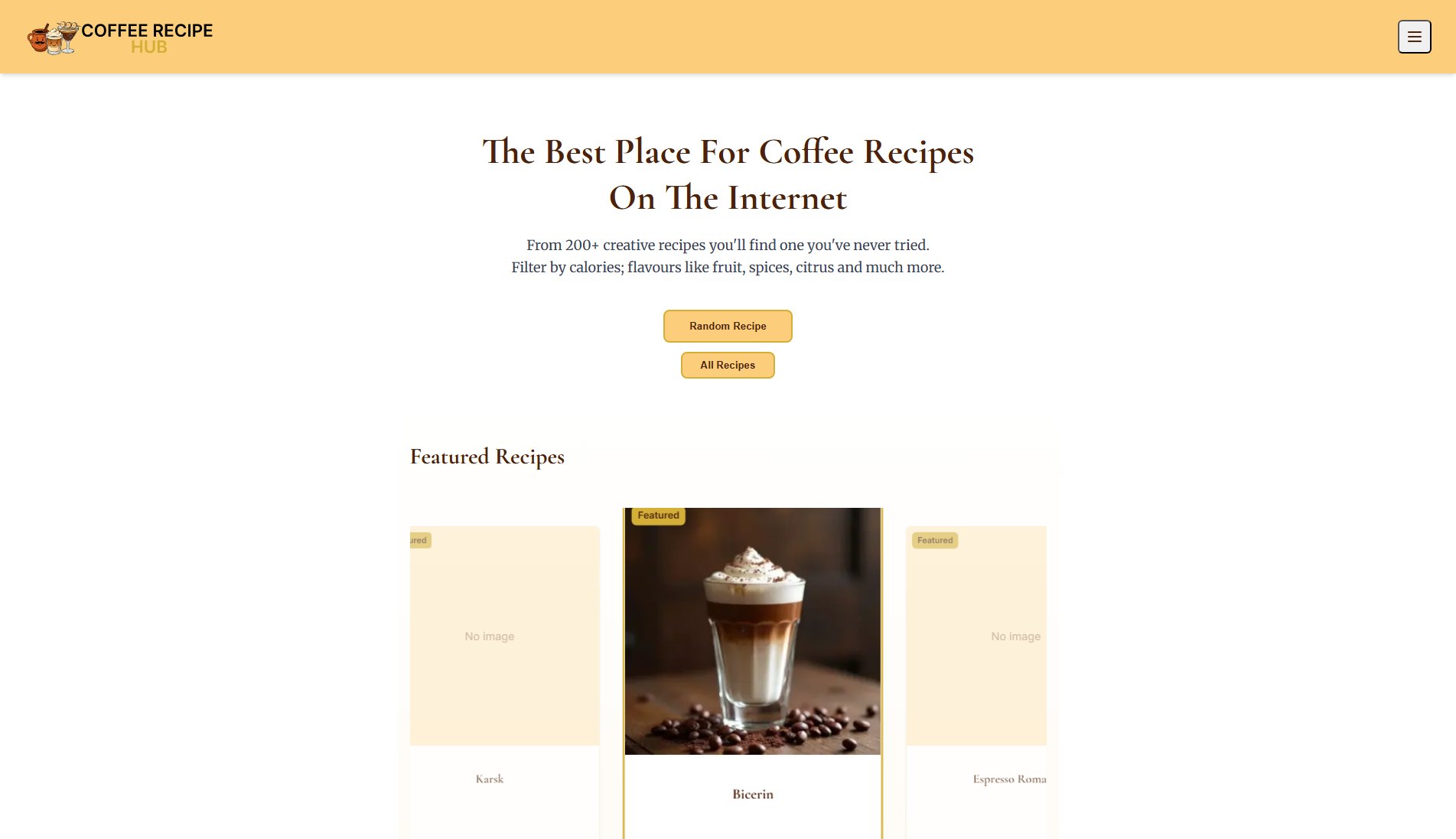 Coffee Recipe Hub Coffee Recipe Hub Interface & Screenshots