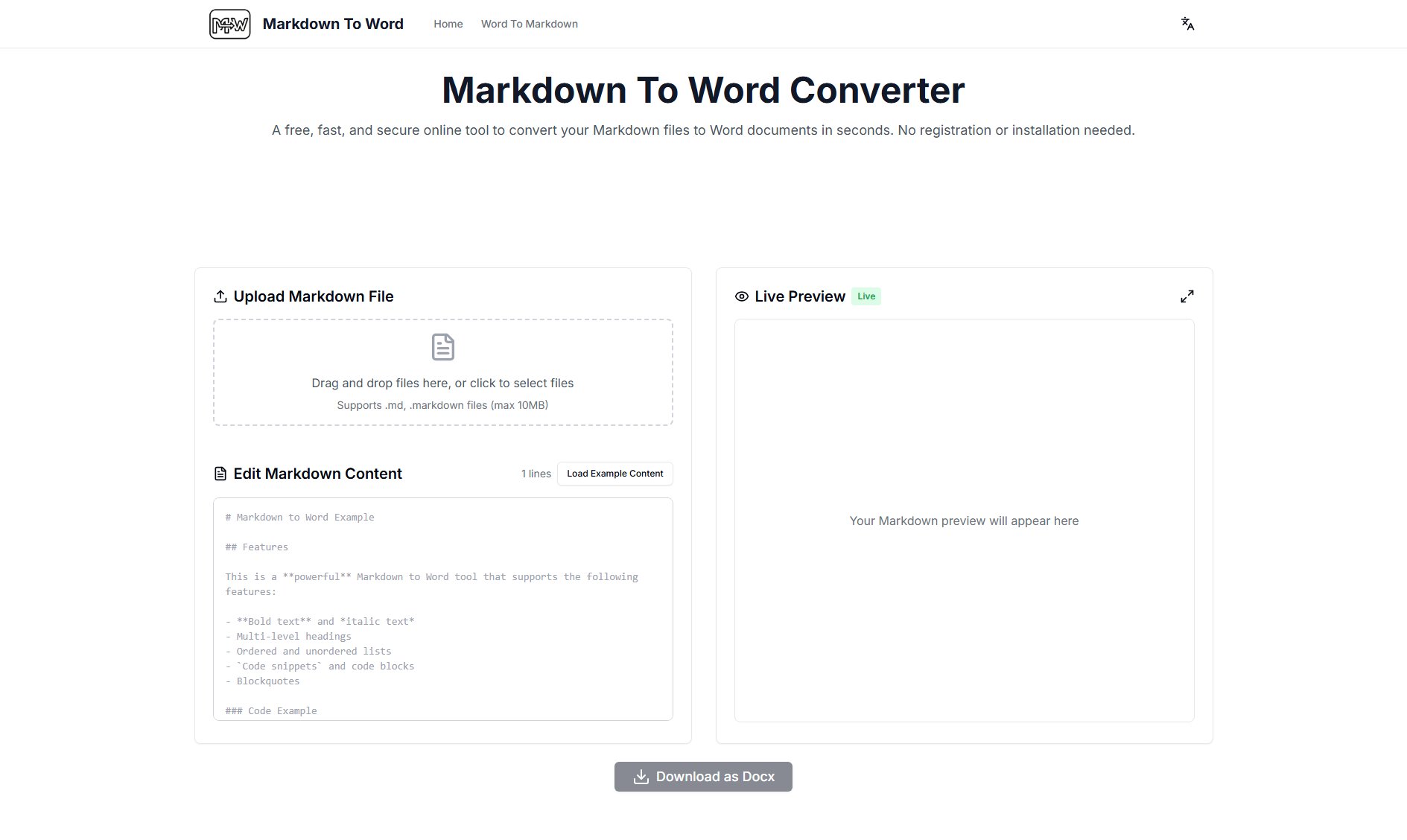 Markdown to Word Screenshot Markdown to Word Screenshot