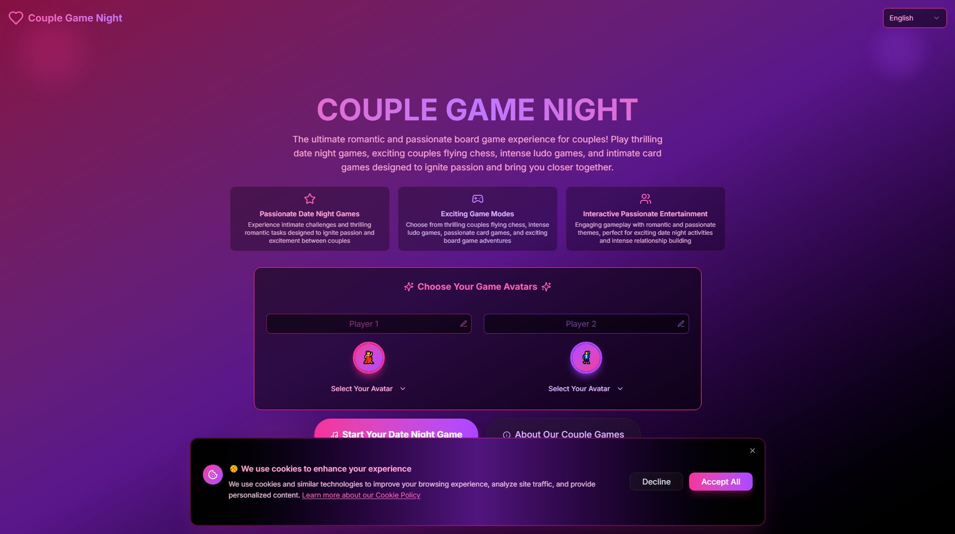 Couple Game Night Couple Game Night Interface & Screenshots
