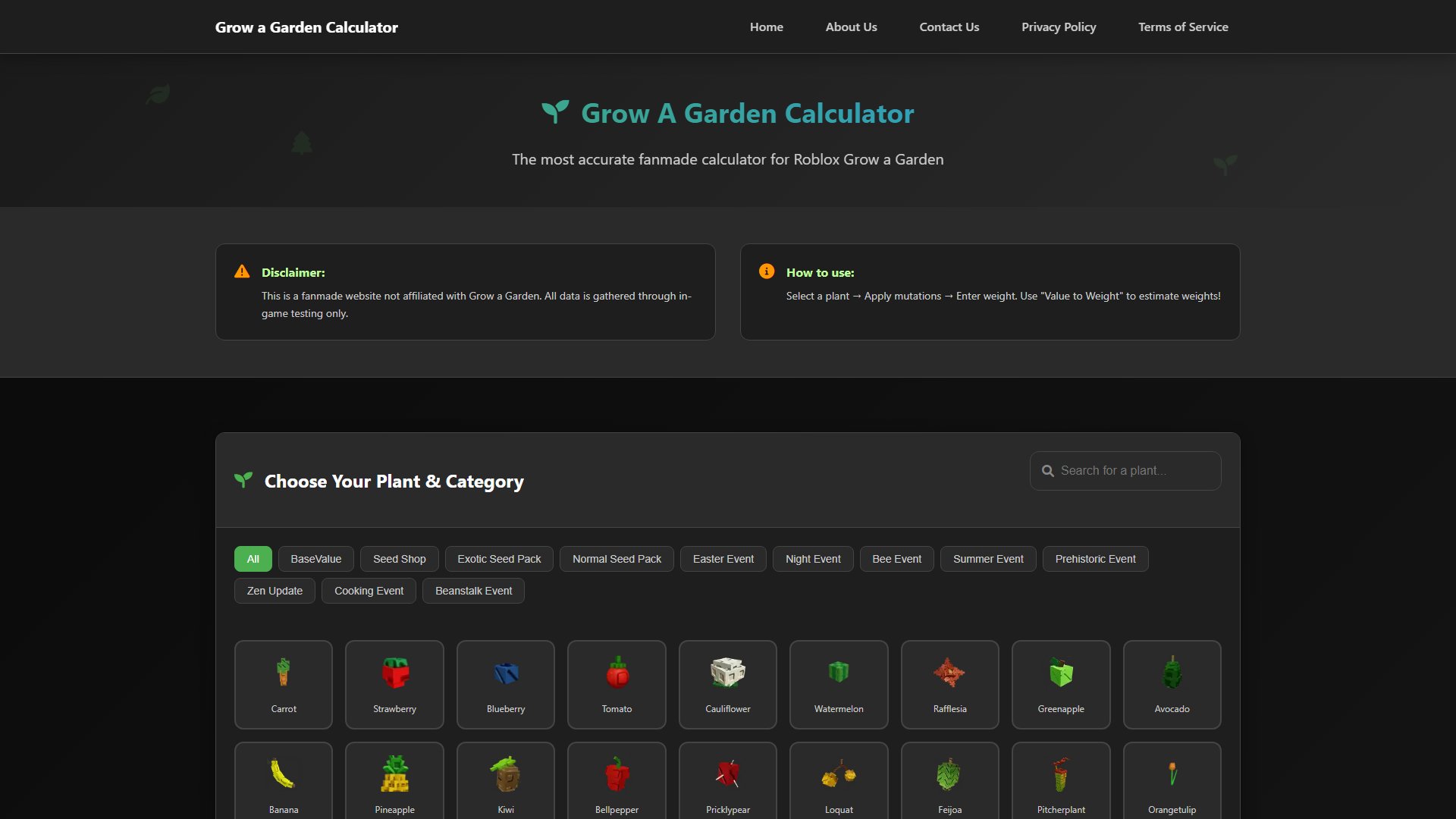 Grow A Garden Calculator Screenshot Grow A Garden Calculator Screenshot