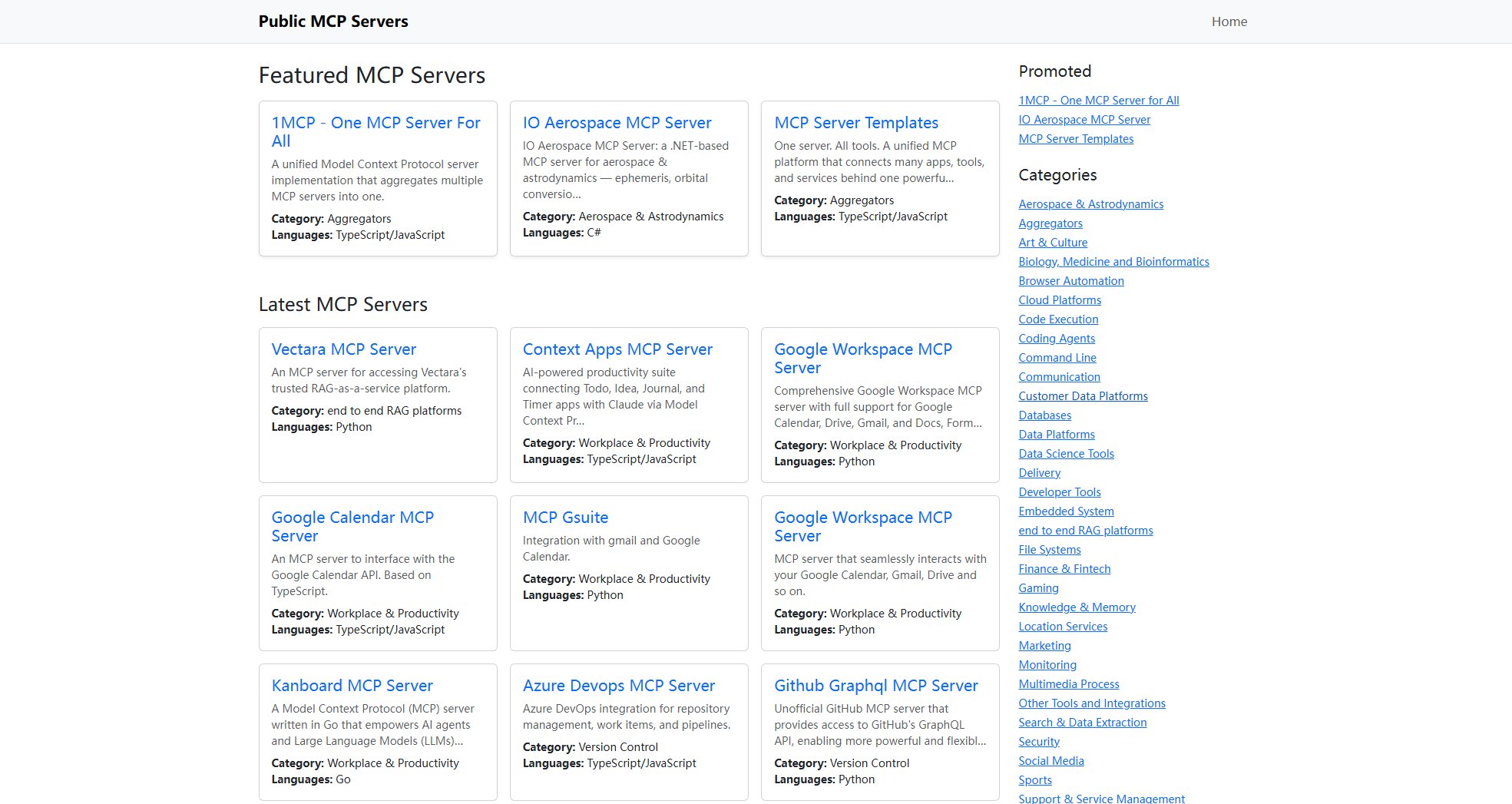Public MCP Servers Screenshot Public MCP Servers Screenshot
