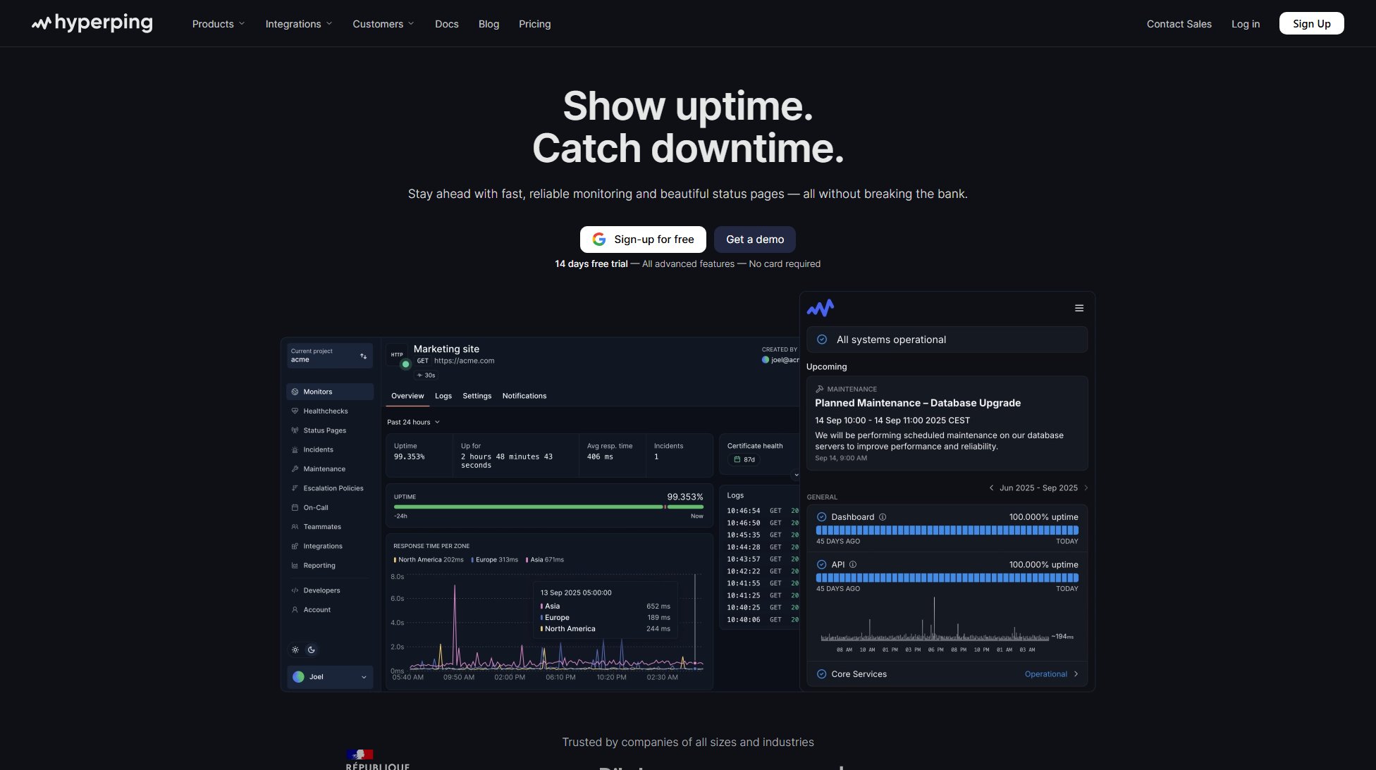 Hyperping Hyperping Interface & Screenshots