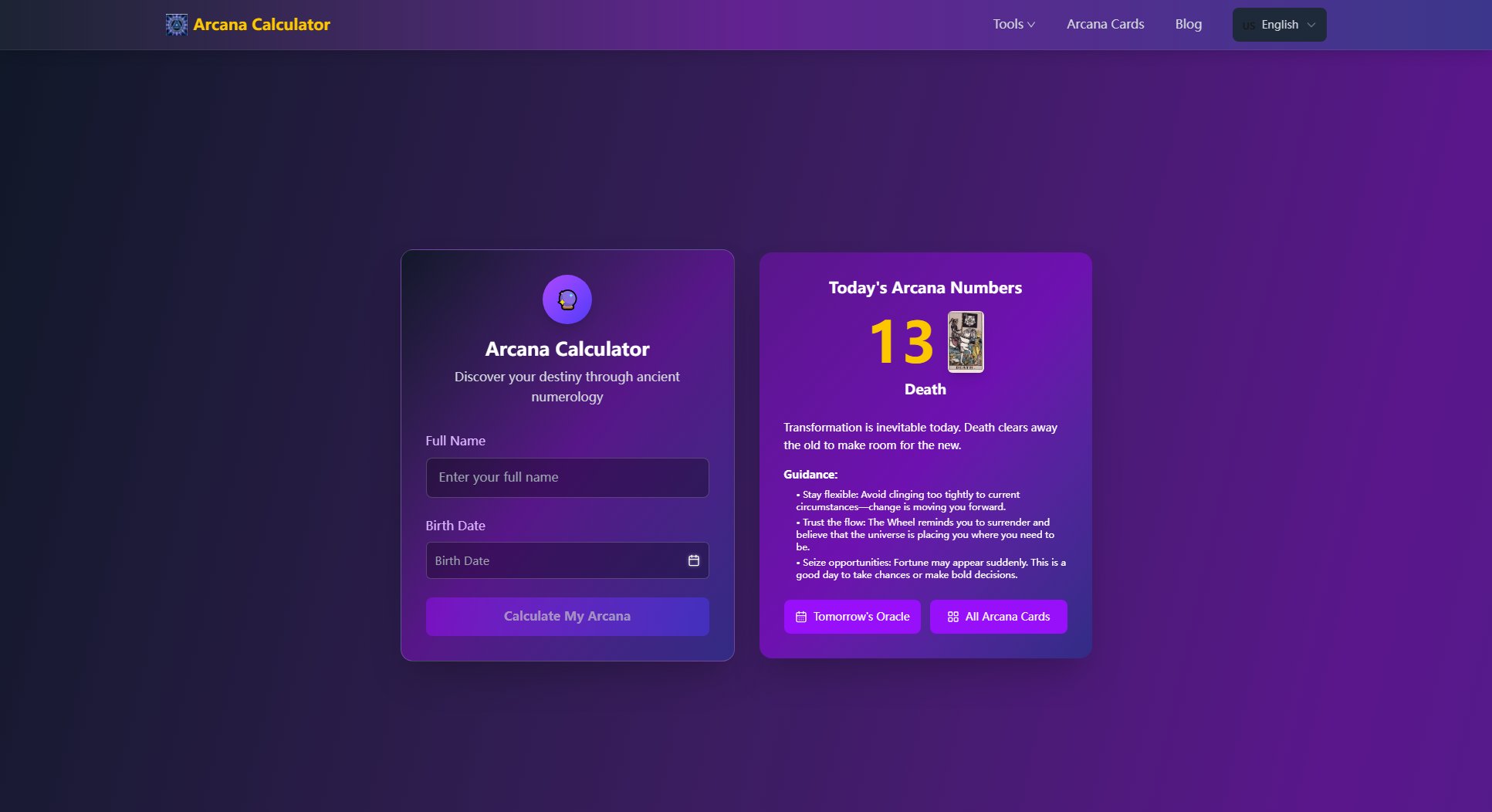 Arcana Calculator Arcana Calculator Interface & Screenshots