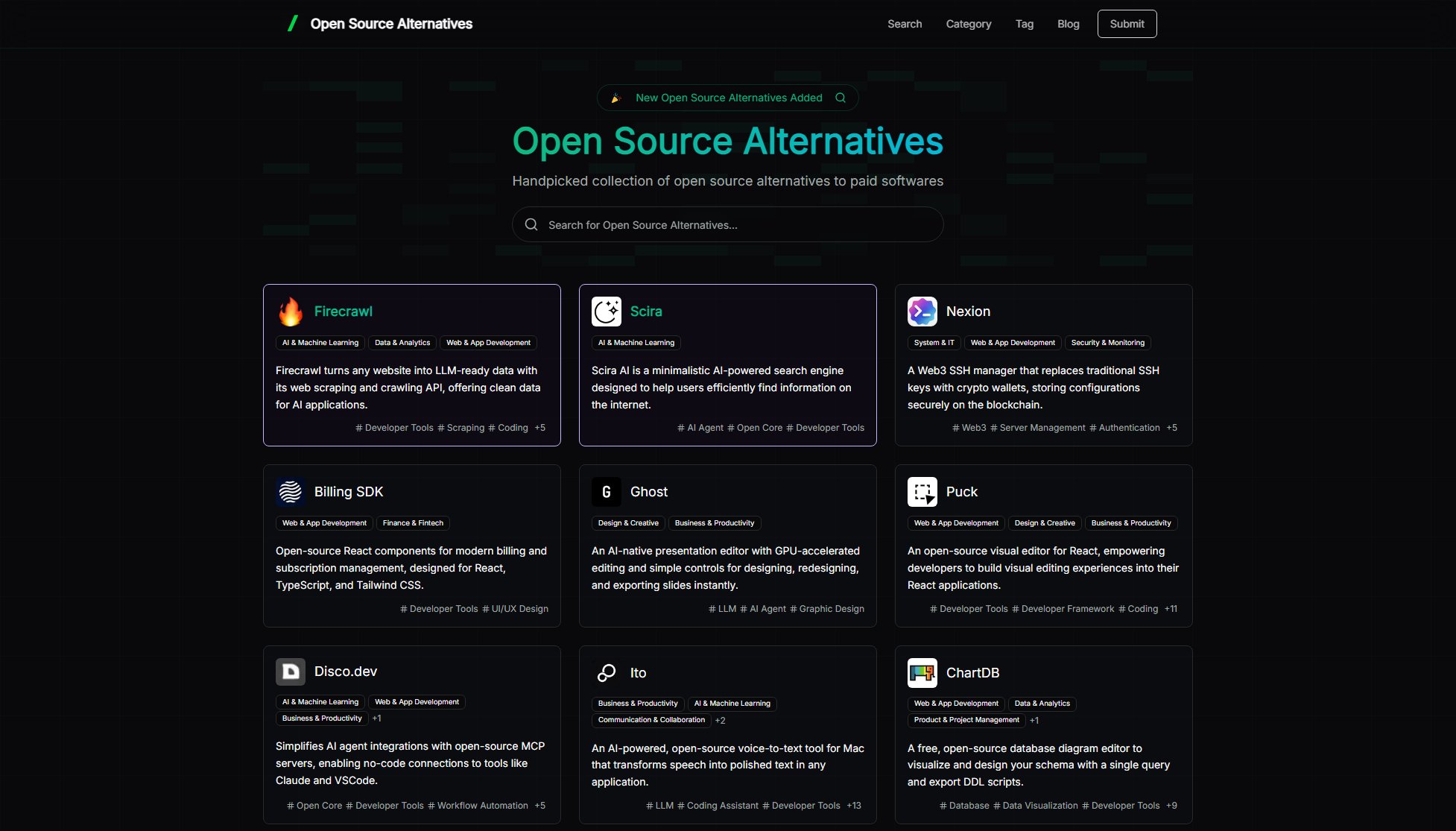 Open Source Alternatives Screenshot Open Source Alternatives Screenshot