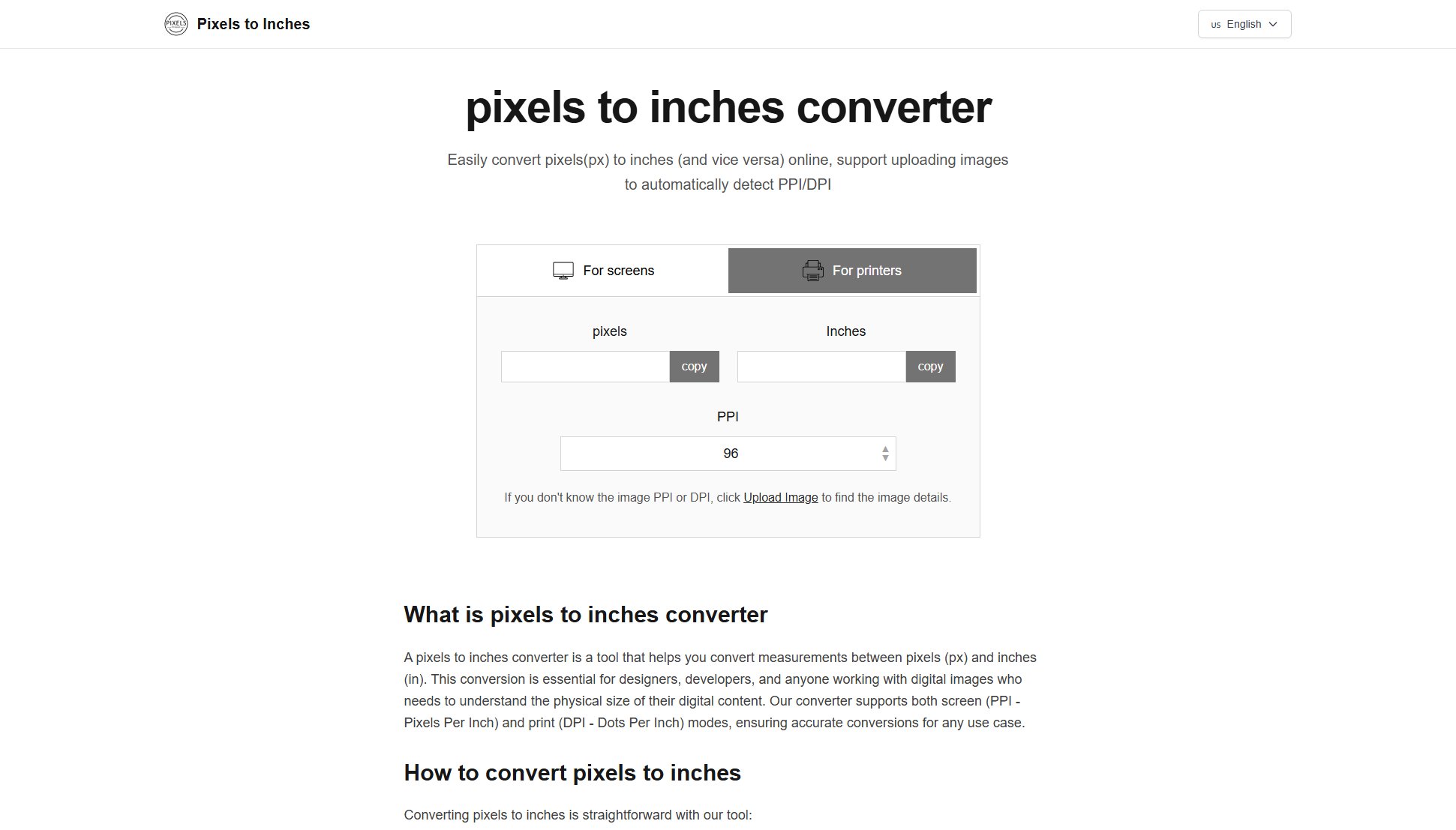 Pixels to Inches Converter Screenshot Pixels to Inches Converter Screenshot