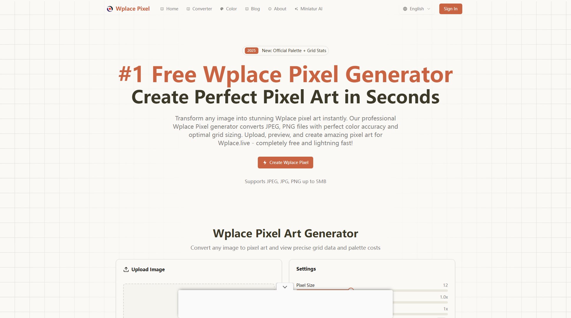 Wplace Pixel Art Generator Screenshot