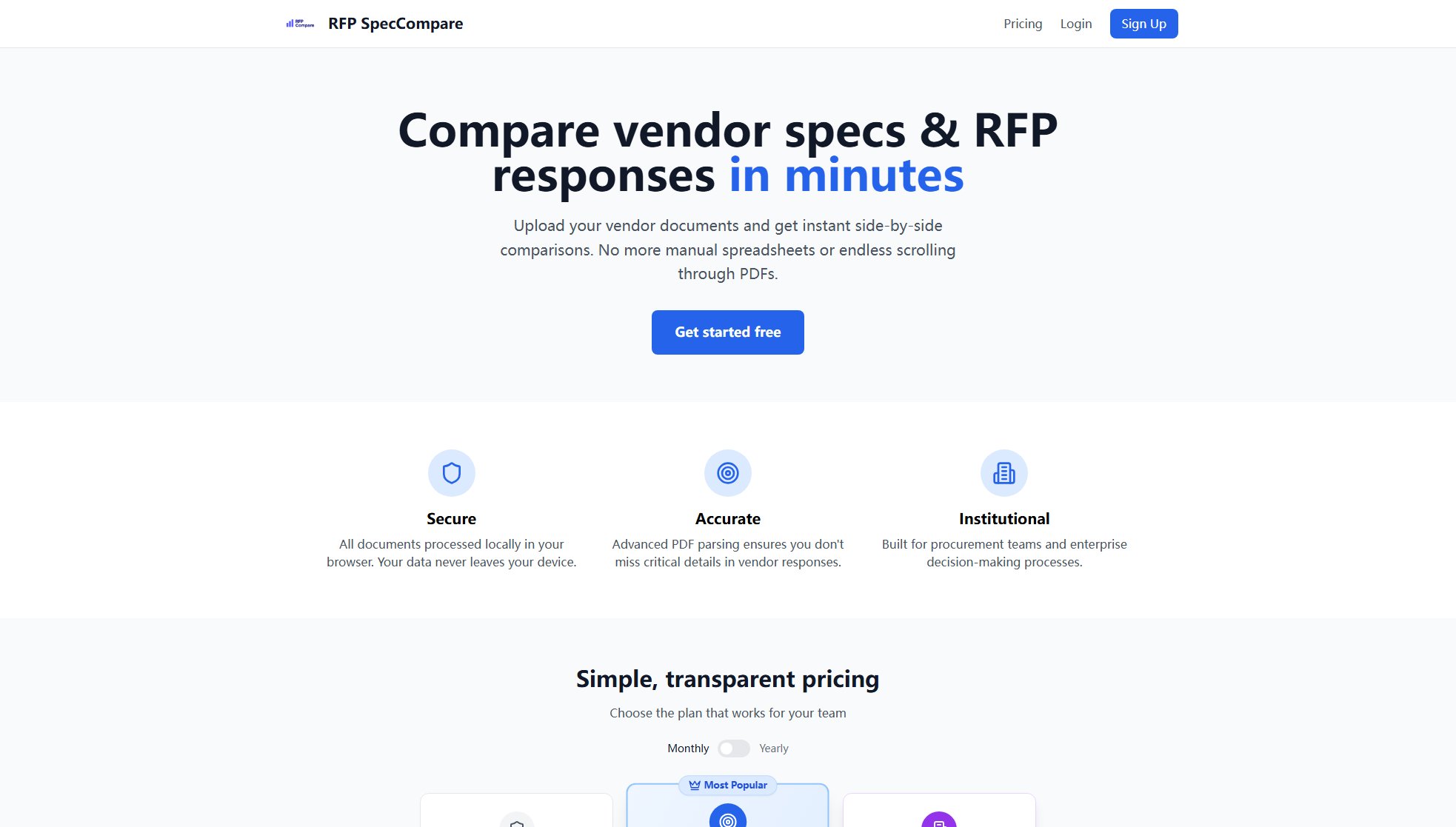 RFP SpecCompare Screenshot