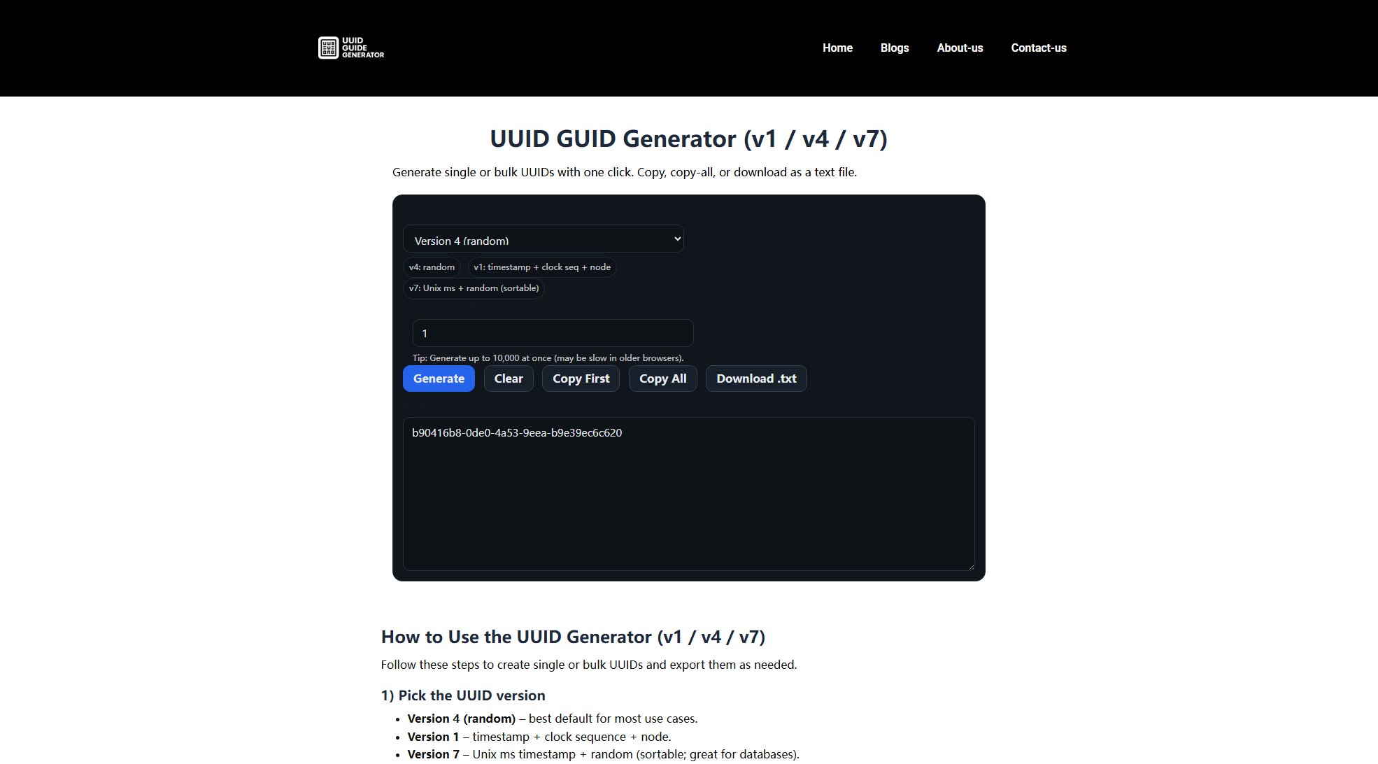 UUID GUID Generator Screenshot