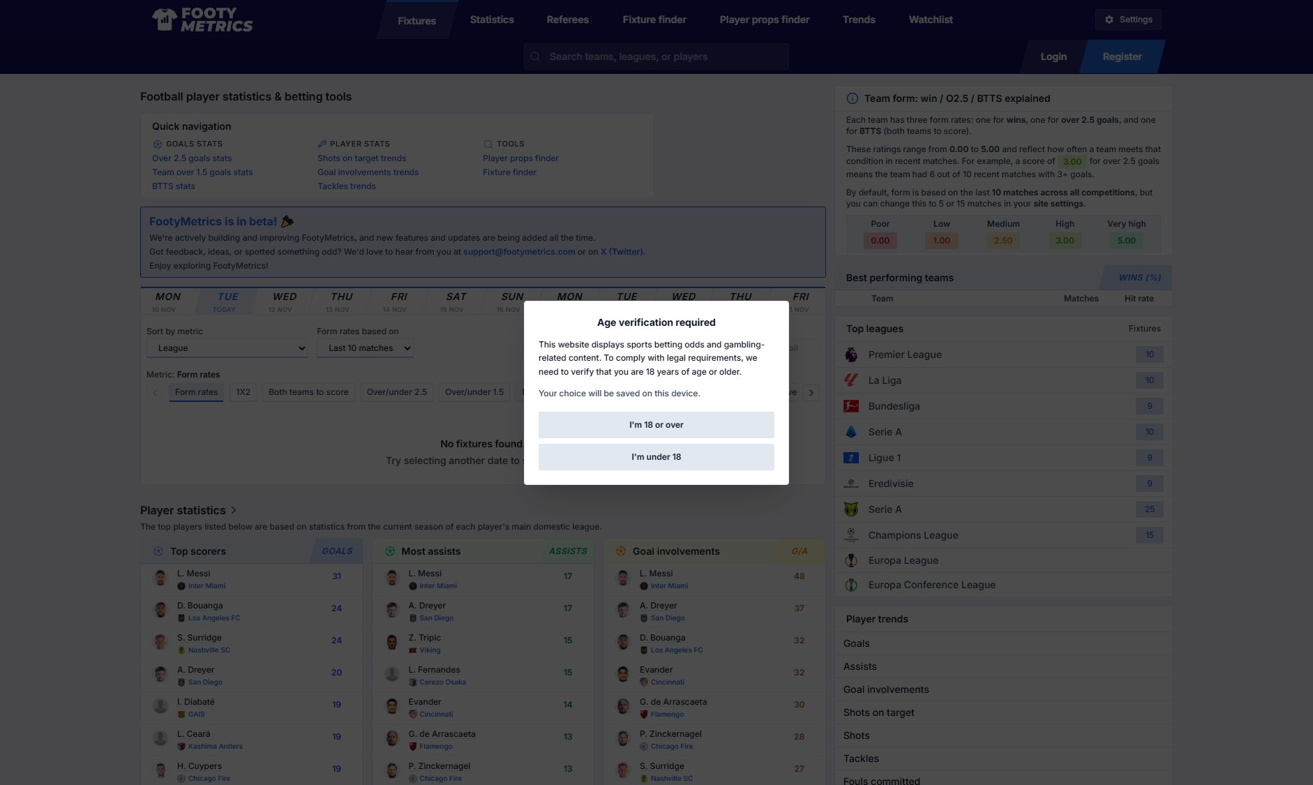 FootyMetrics FootyMetrics Interface & Screenshots