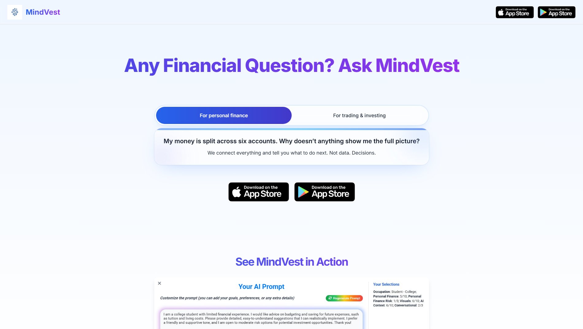 MindVest MindVest Interface & Screenshots MindVest MindVest Interface & Screenshots