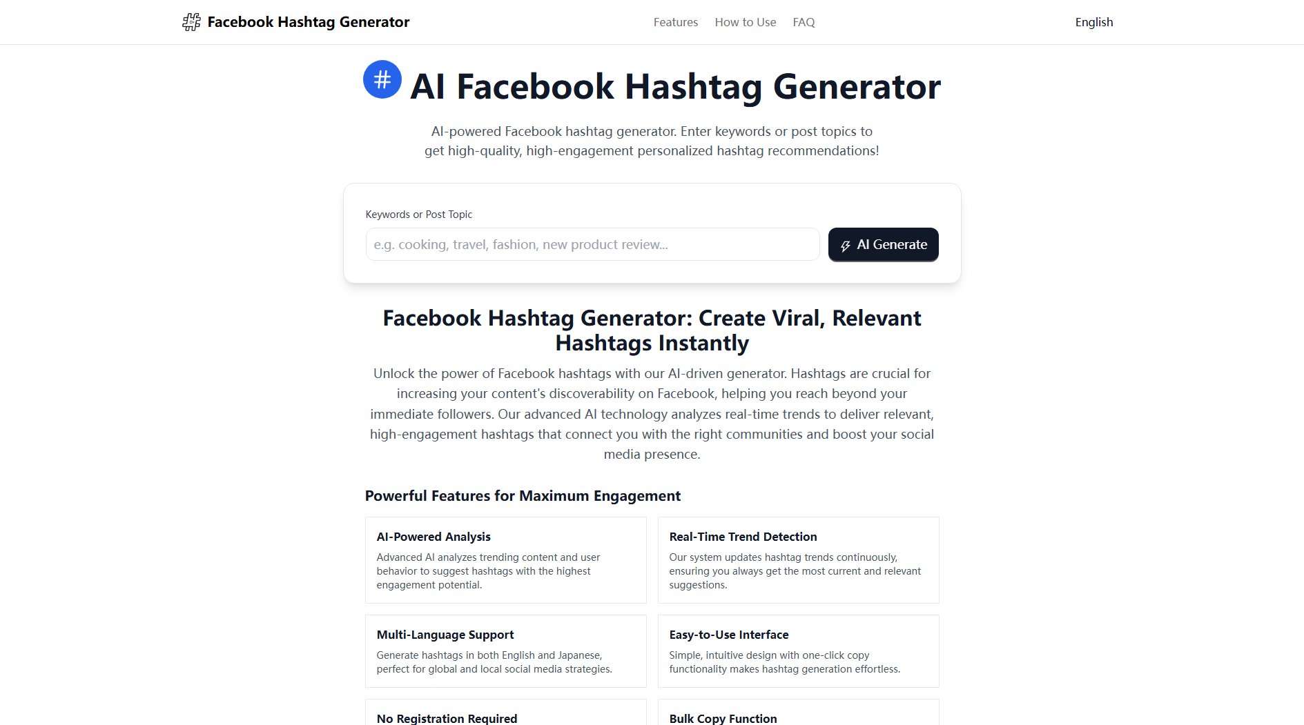 AI Facebook Hashtag Generator Screenshot AI Facebook Hashtag Generator Screenshot