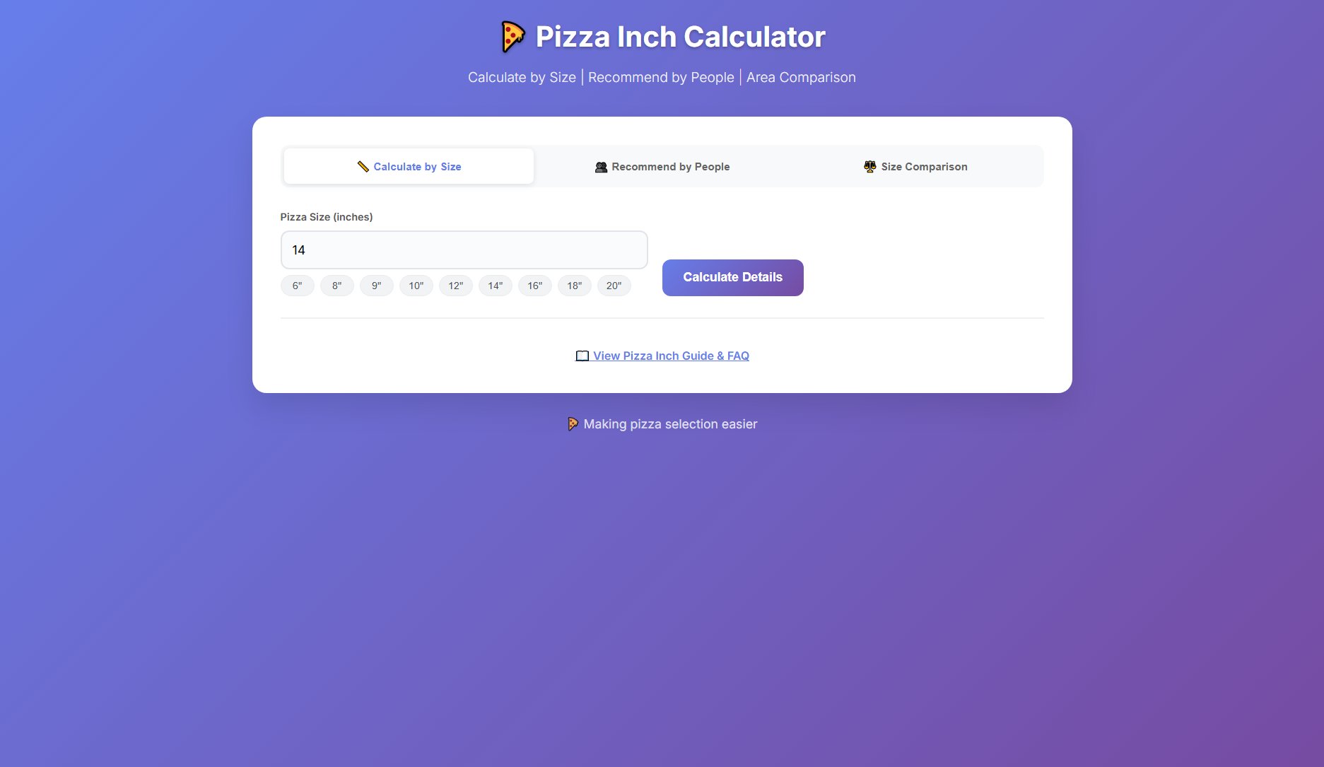 Pizza Inch Calculator Screenshot Pizza Inch Calculator Screenshot
