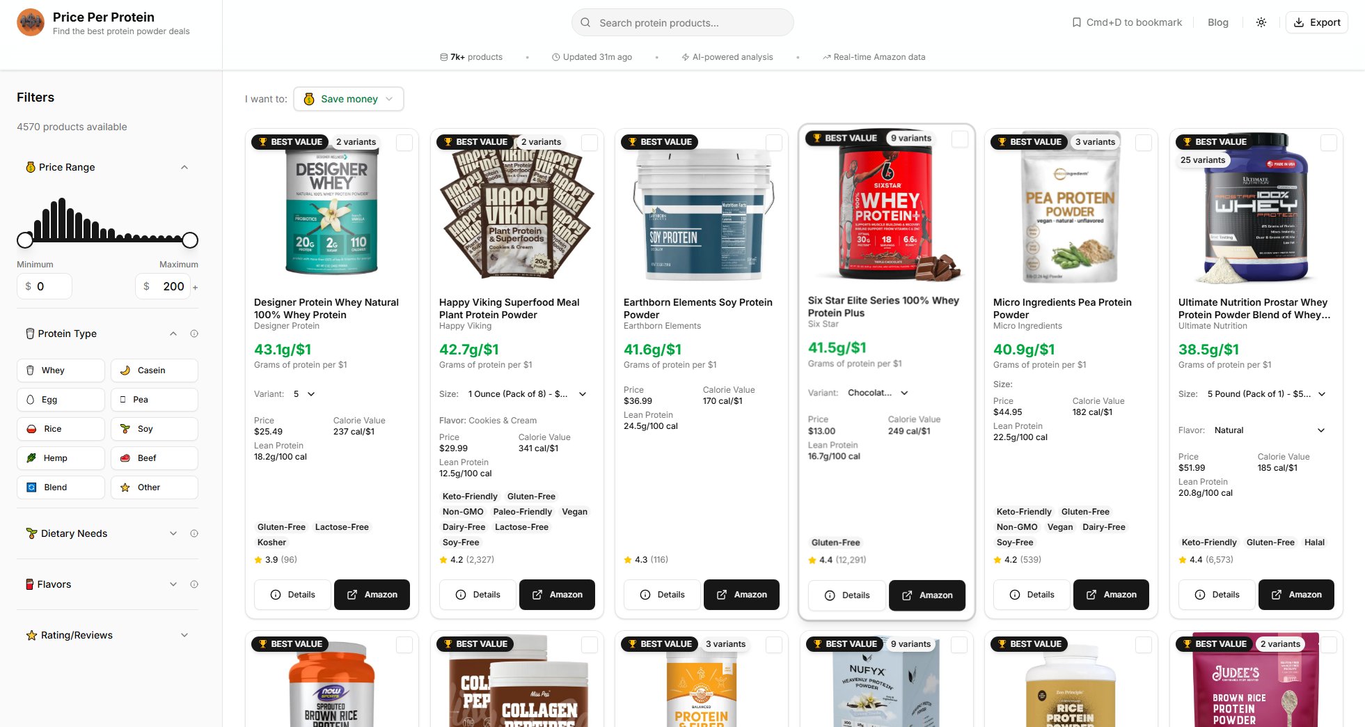 PricePerProtein PricePerProtein Interface & Screenshots PricePerProtein PricePerProtein Interface & Screenshots
