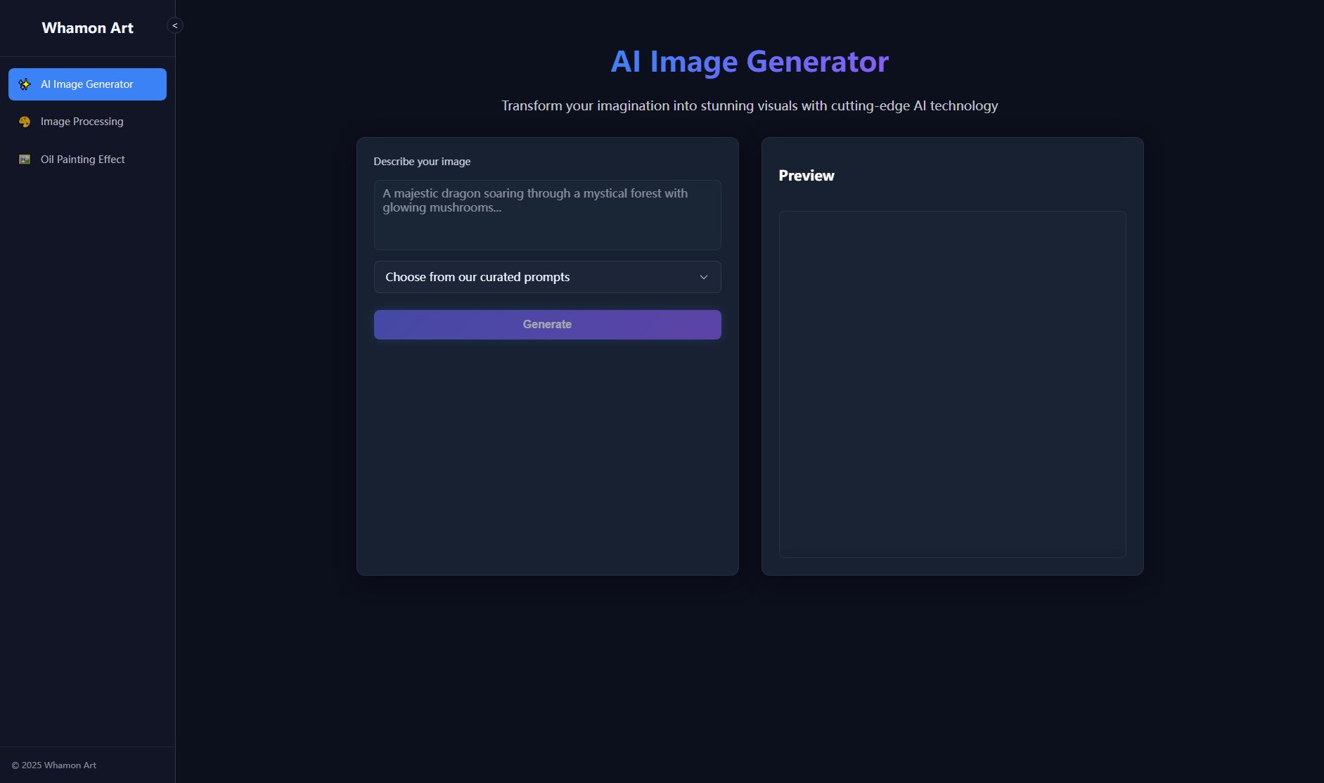 AI Image Generator - Whamon Art AI Image Generator - Whamon Art Interface & Screenshots AI Image Generator - Whamon Art AI Image Generator - Whamon Art Interface & Screenshots