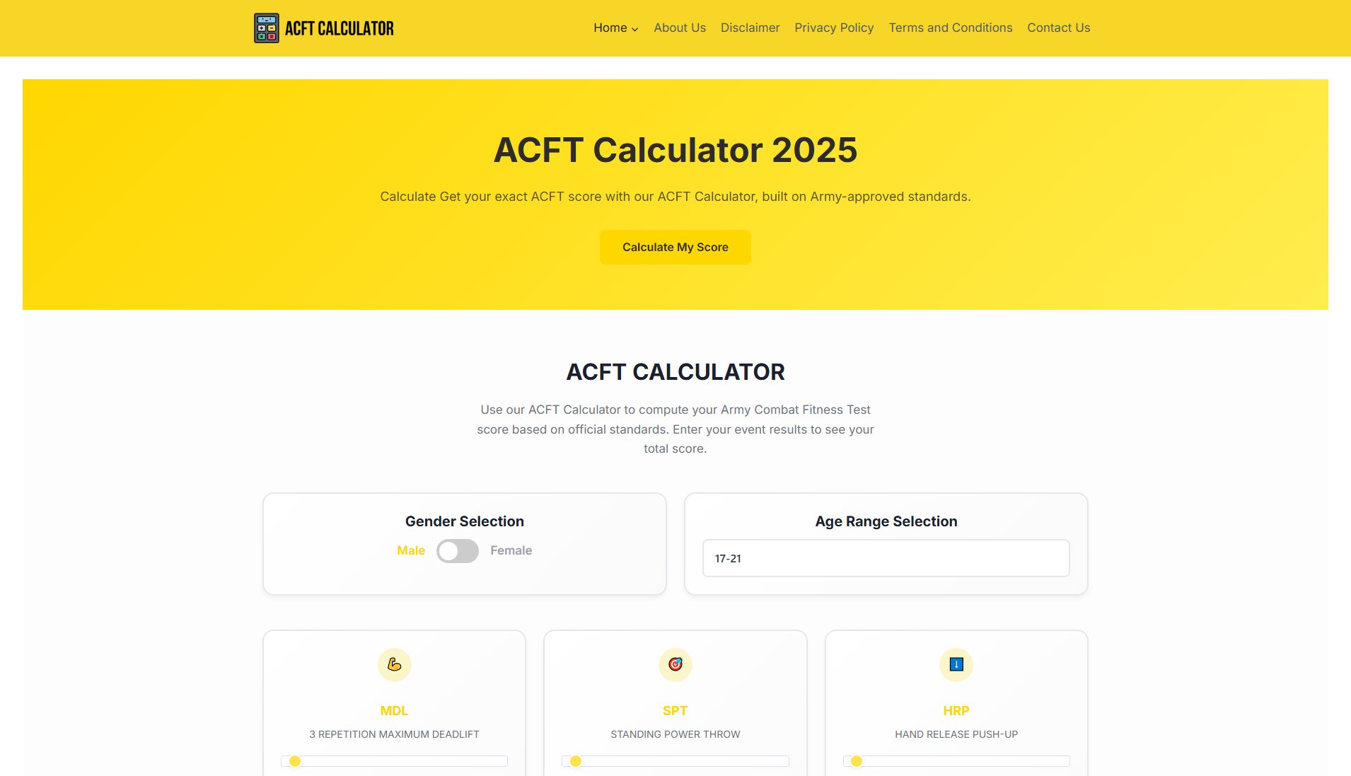 ACFT Calculator Screenshot