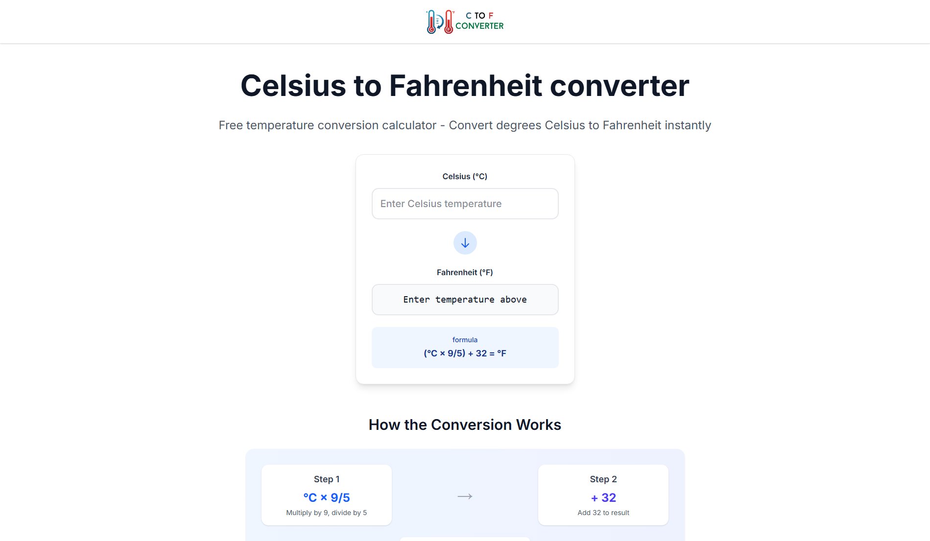 Celsius to Fahrenheit Temperature Converter Celsius to Fahrenheit Temperature Converter Interface & Screenshots
