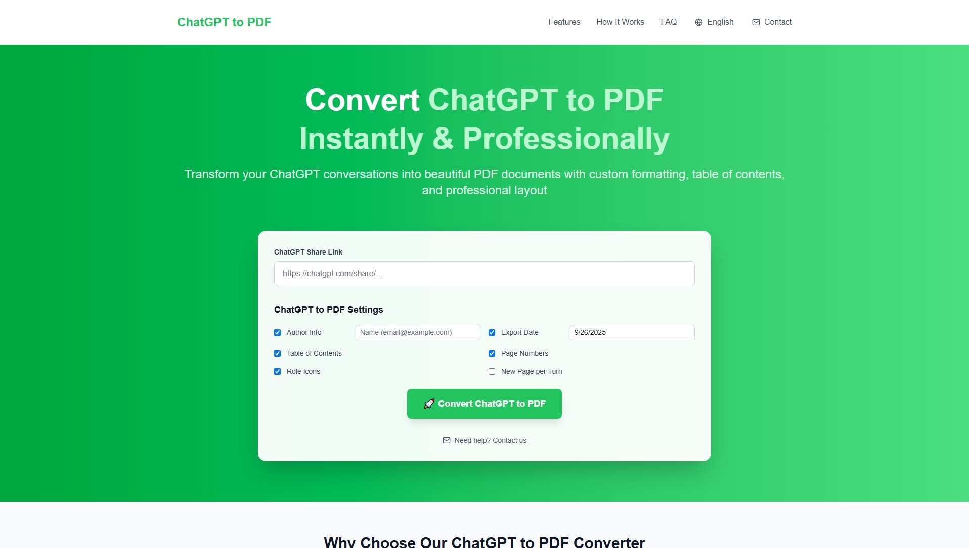 ChatGPT to PDF ChatGPT to PDF Interface & Screenshots